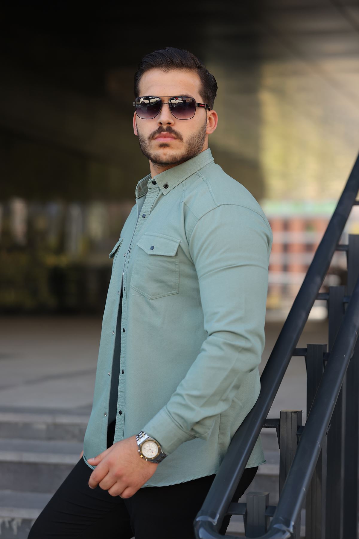 Erkek Slim Fit Çift Cepli Kot Gömlek