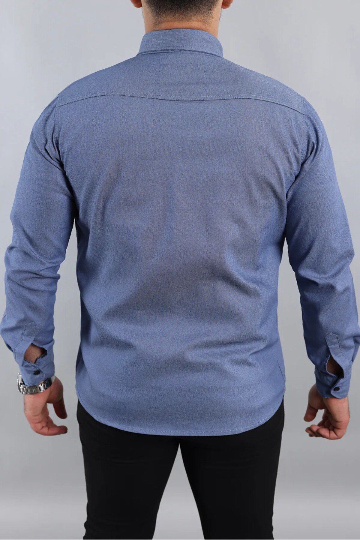 Erkek Slim Fit Çift Cepli Kot Gömlek