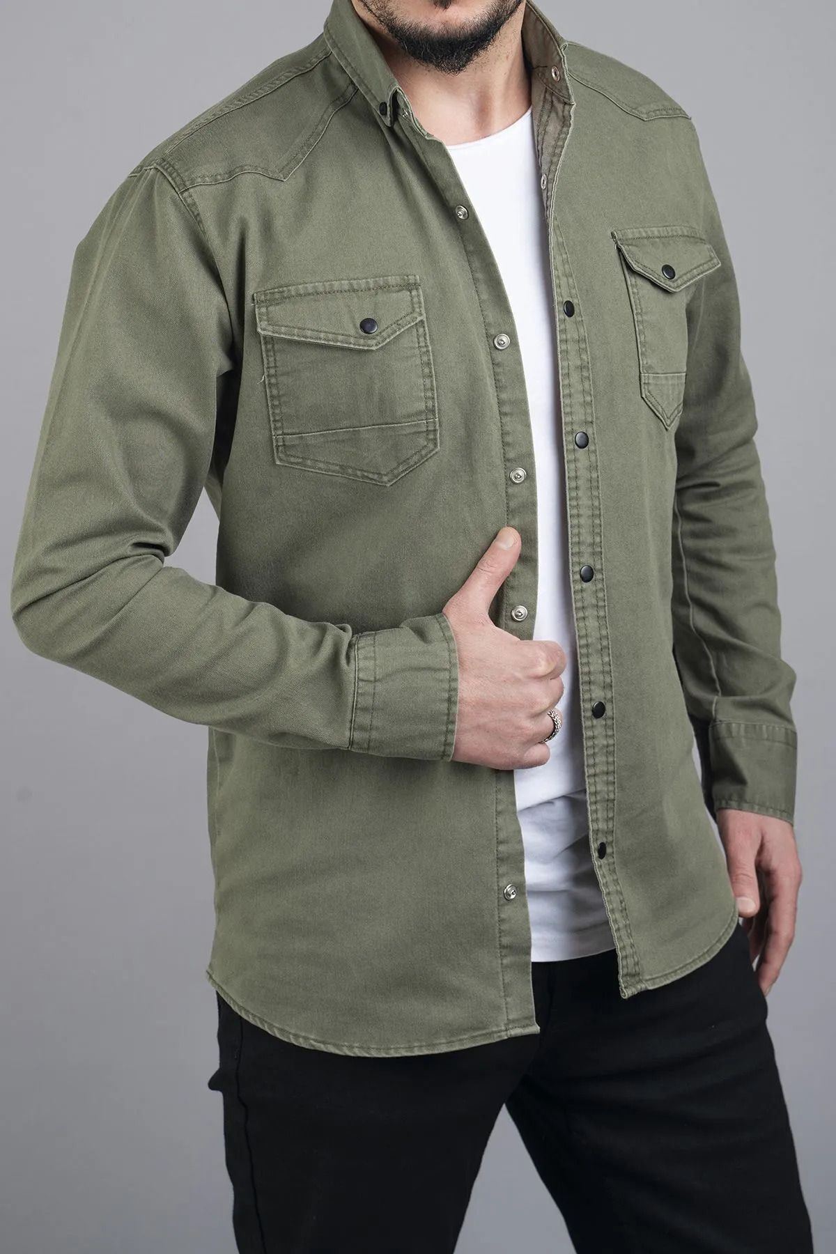 Erkek Slim Fit Çift Cepli Kot Gömlek