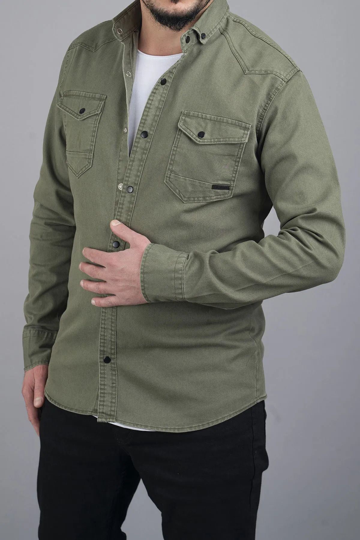 Erkek Slim Fit Çift Cepli Kot Gömlek
