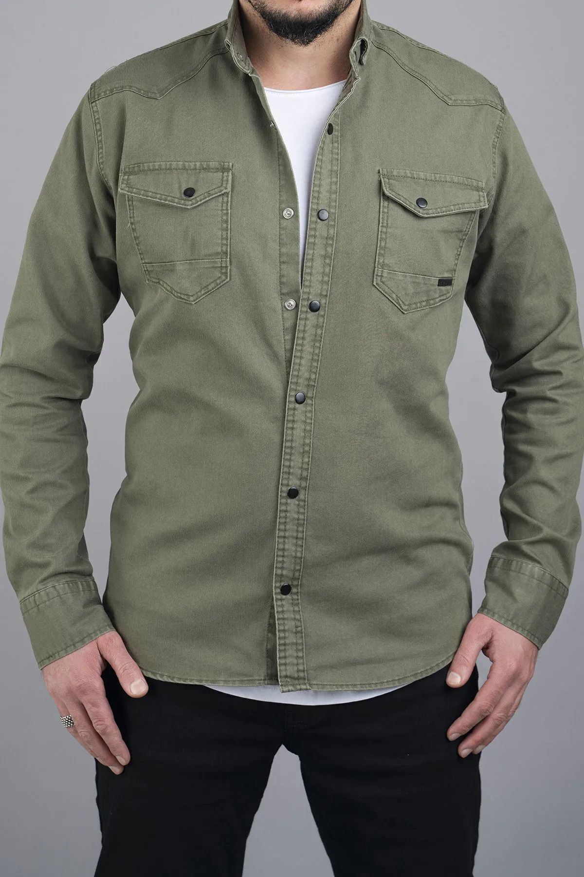 Erkek Slim Fit Çift Cepli Kot Gömlek