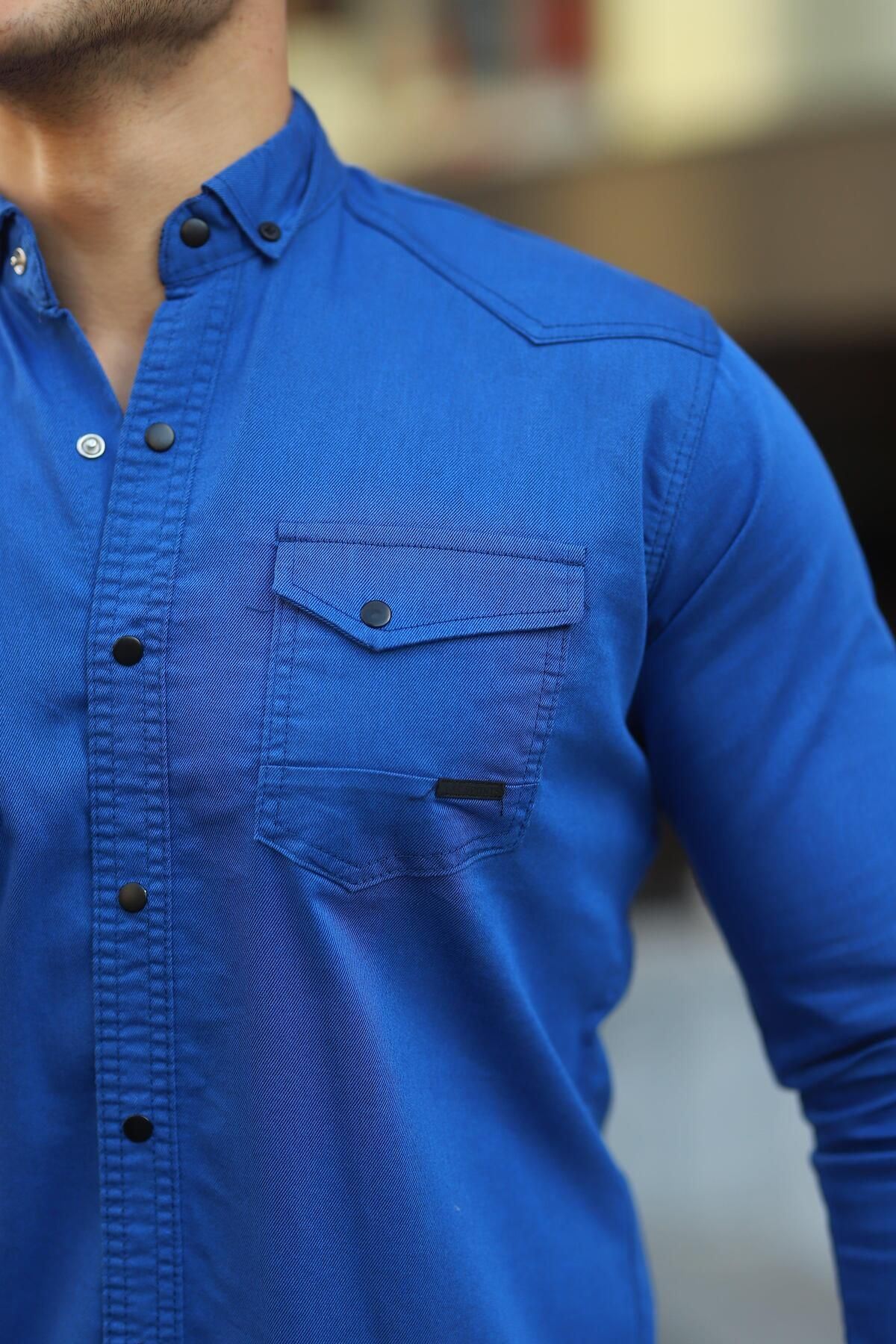 Erkek Slim Fit Çift Cepli Kot Gömlek
