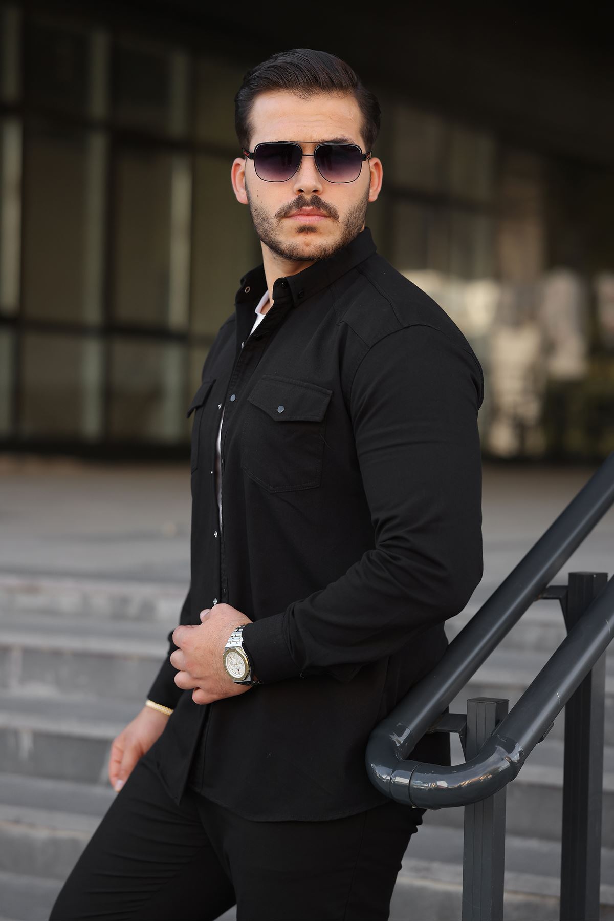 Erkek Slim Fit Çift Cepli Kot Gömlek