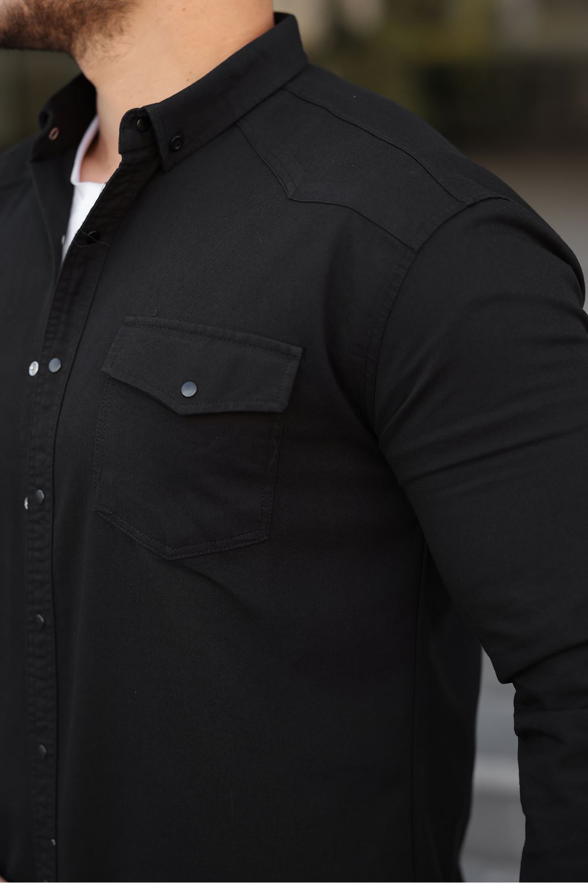 Erkek Slim Fit Çift Cepli Kot Gömlek
