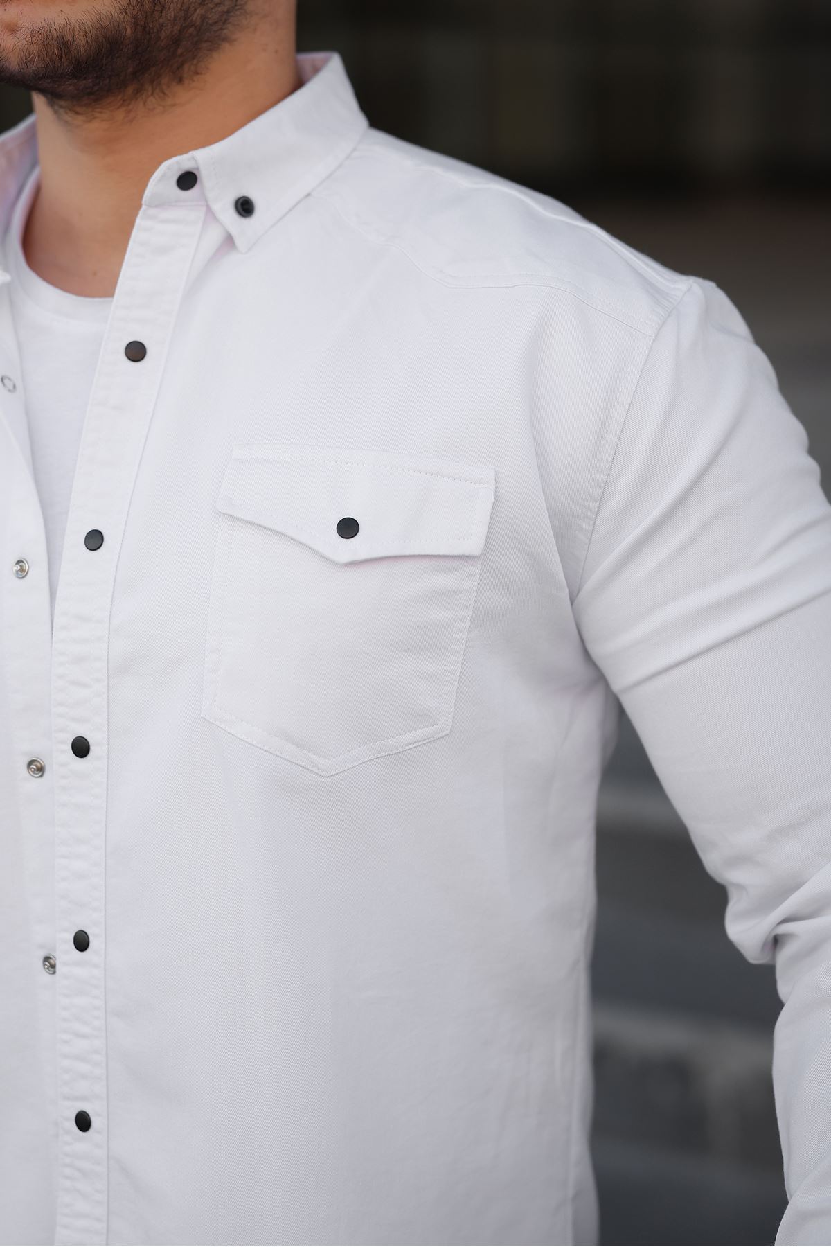 Erkek Slim Fit Çift Cepli Kot Gömlek