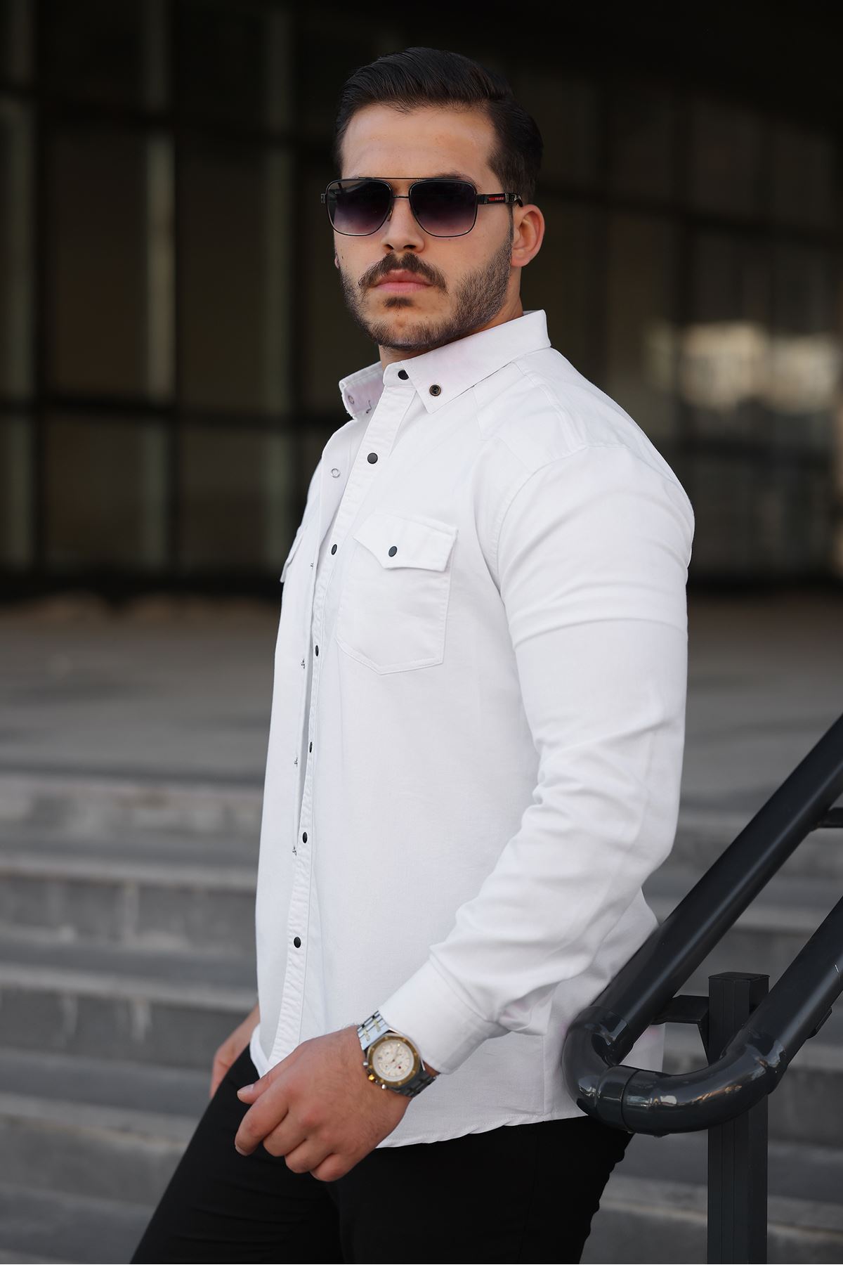 Erkek Slim Fit Çift Cepli Kot Gömlek