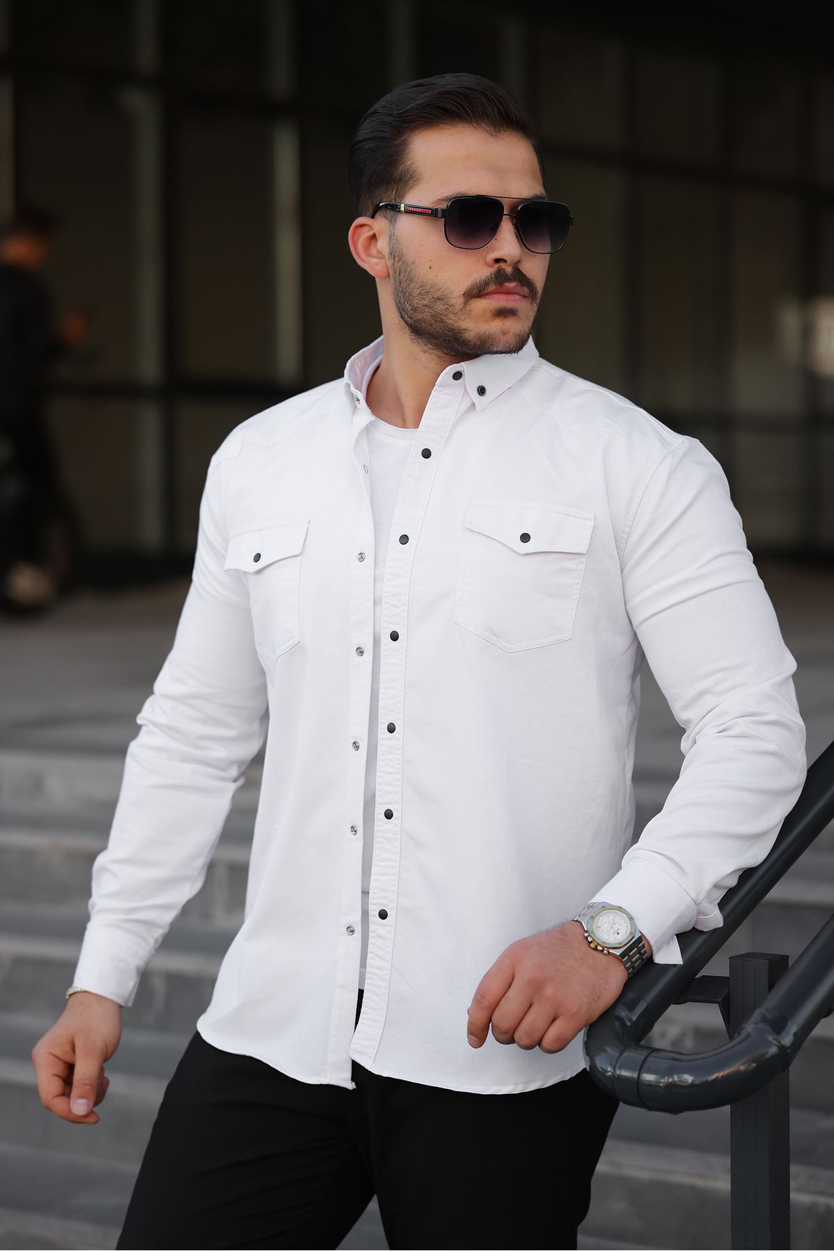 Erkek Slim Fit Çift Cepli Kot Gömlek