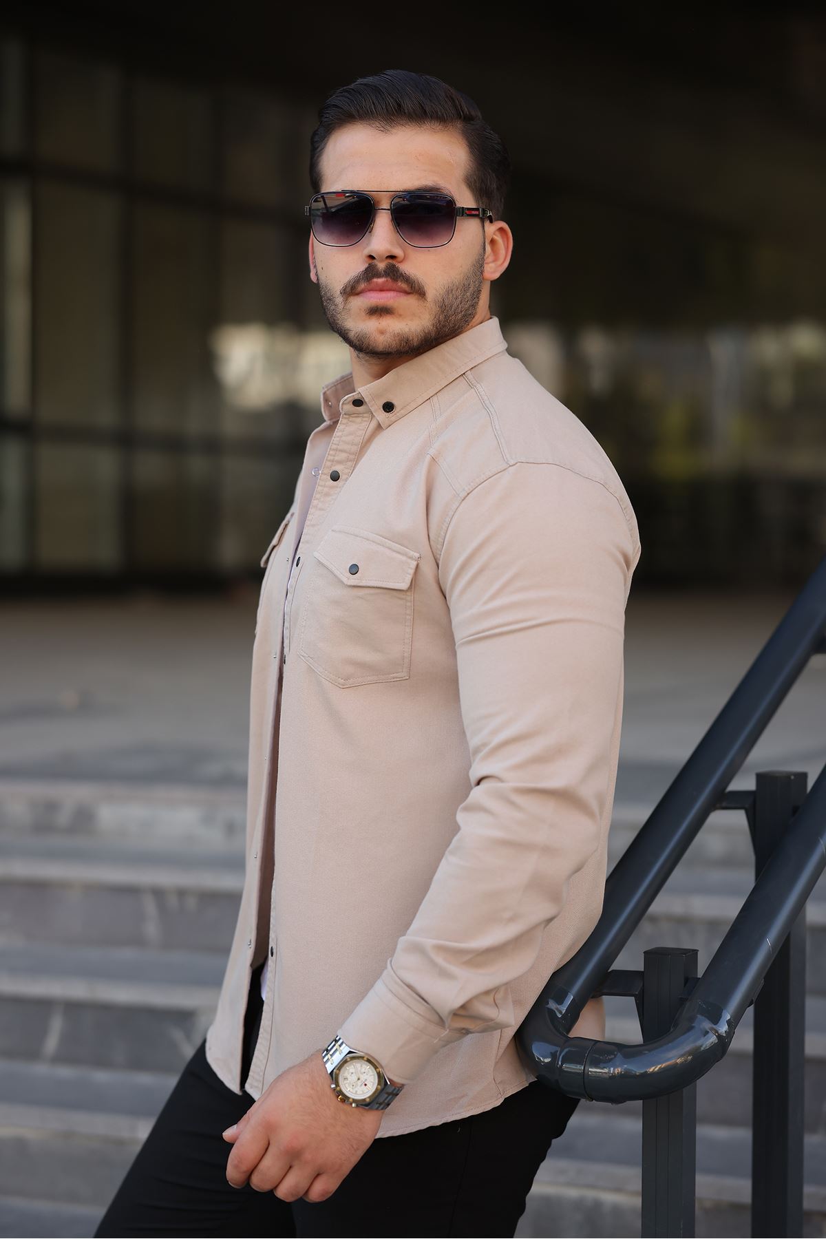 Erkek Slim Fit Çift Cepli Kot Gömlek