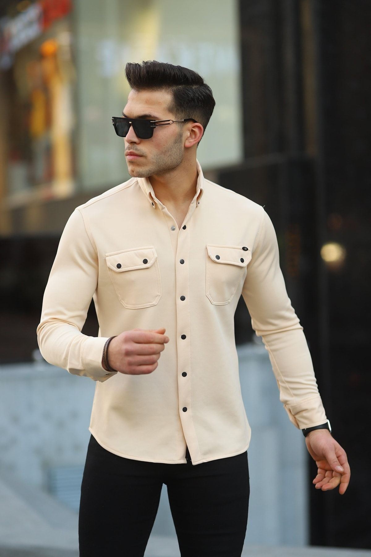 Erkek Slim Fit Scuba Gömlek