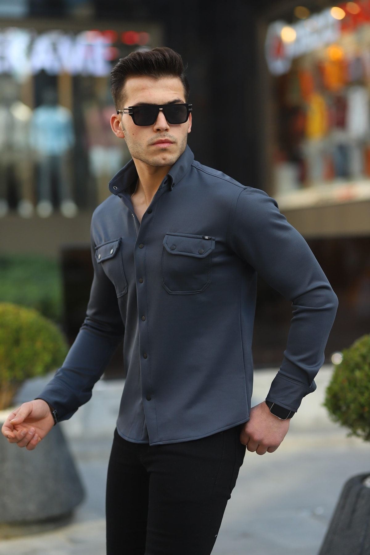 Erkek Slim Fit Scuba Gömlek