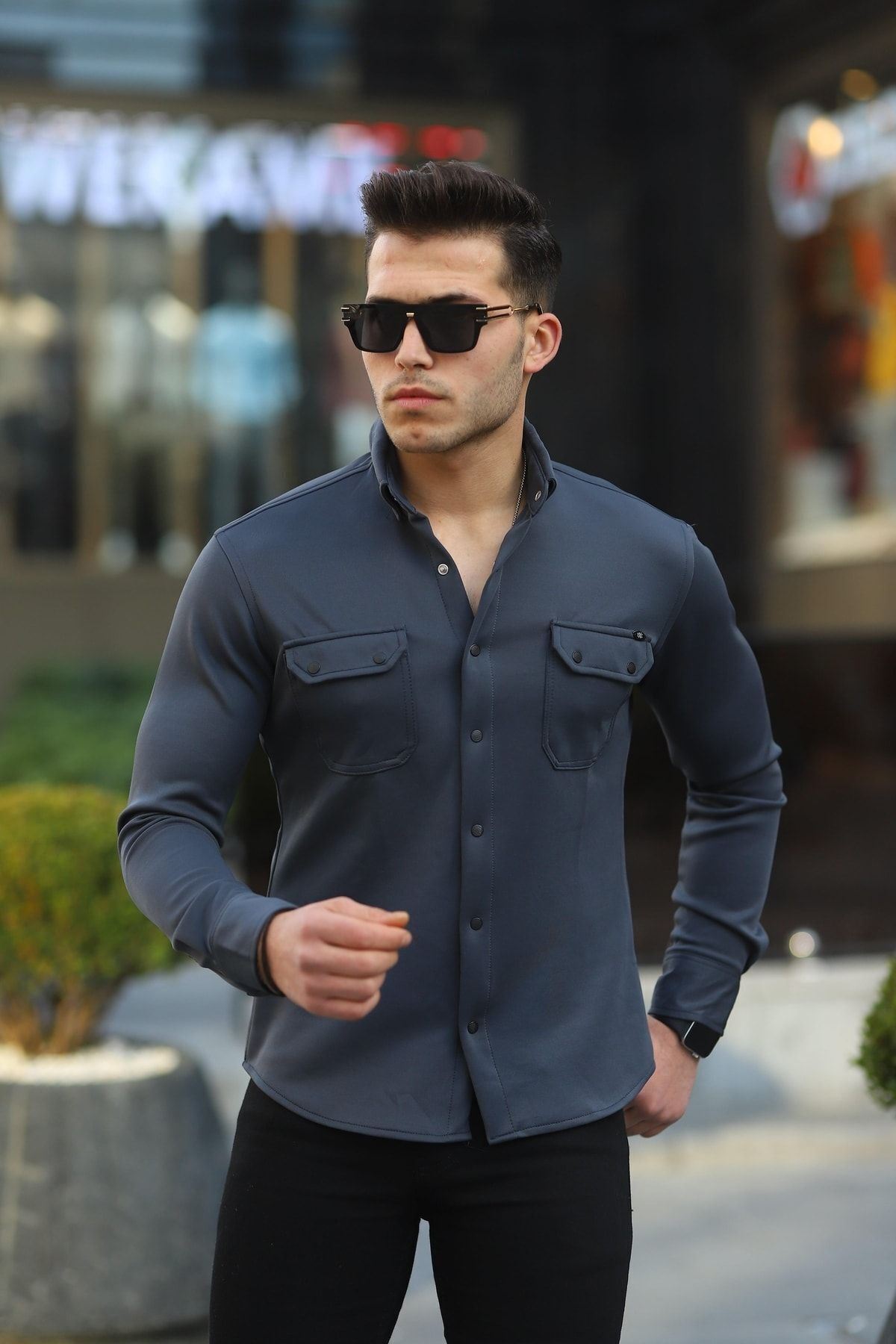 Erkek Slim Fit Scuba Gömlek