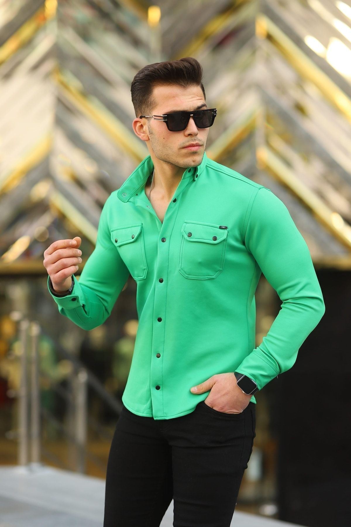 Erkek Slim Fit Scuba Gömlek