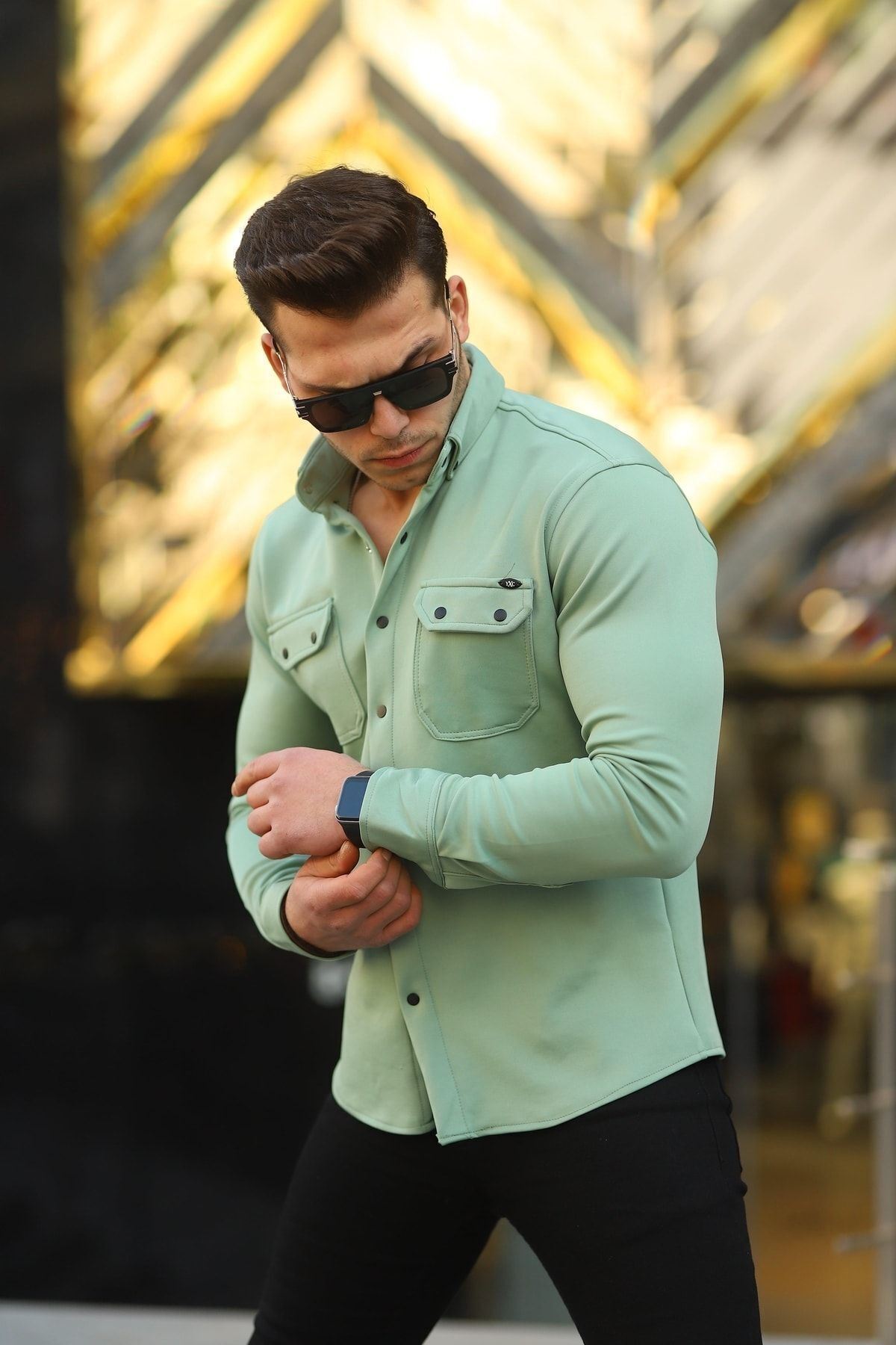 Erkek Slim Fit Scuba Gömlek