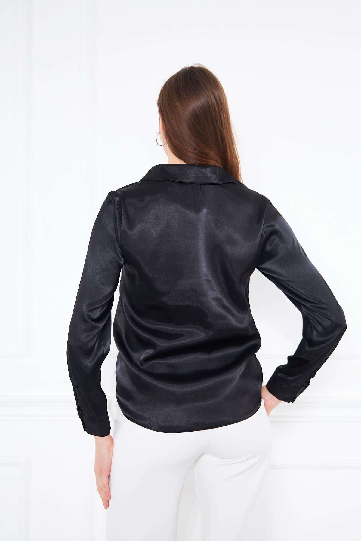 Kadın Büzgülü Saten Gömlek