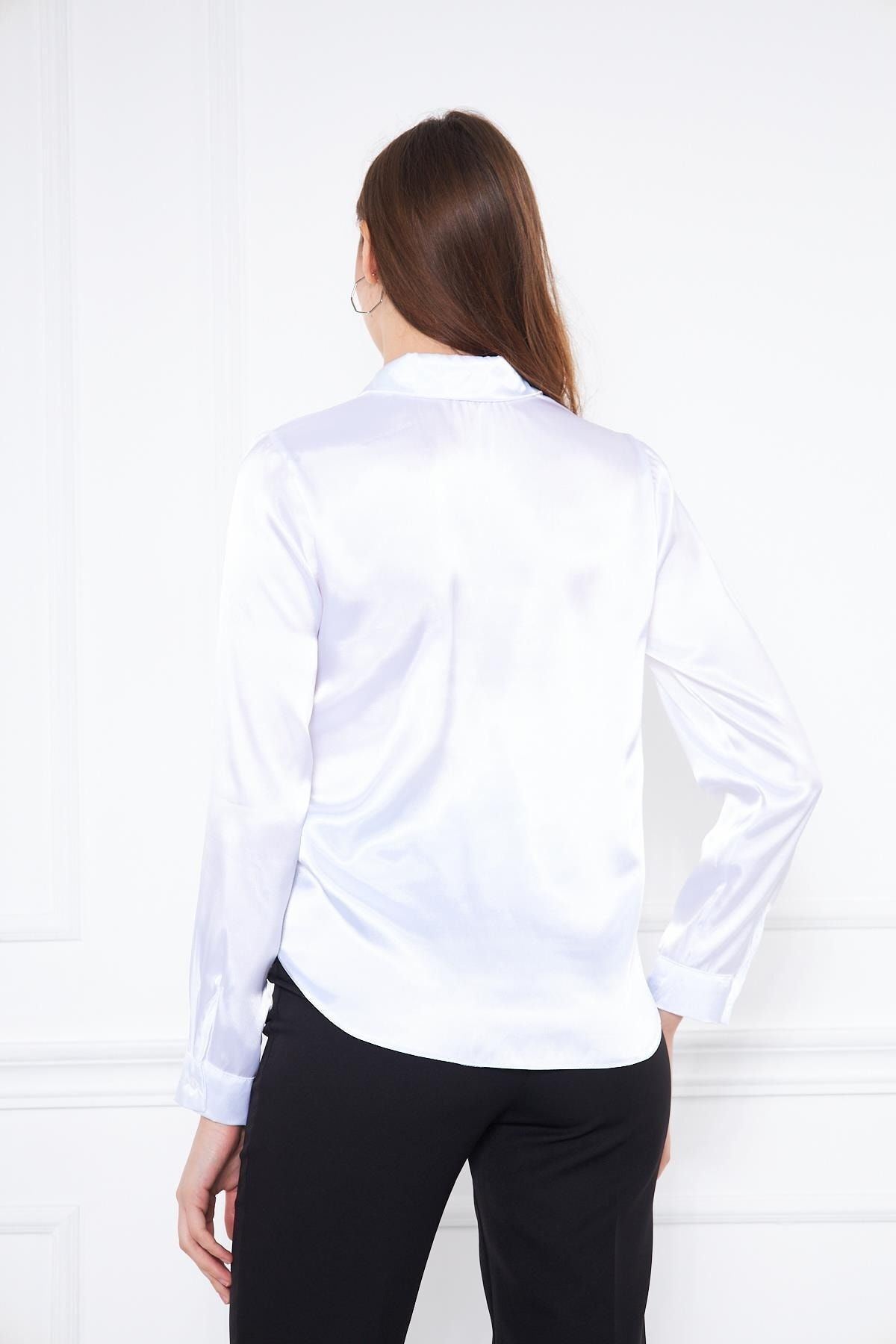 Kadın Büzgülü Saten Gömlek