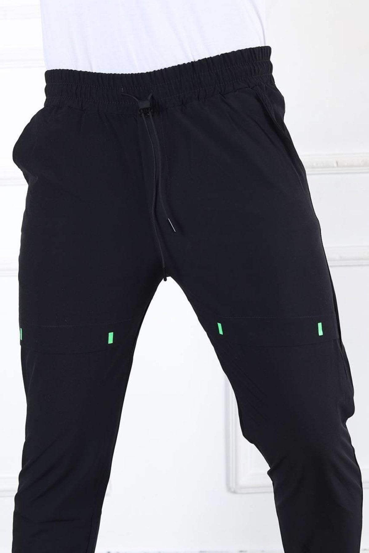 Erkek Beli Lastikli Dar Siyah Jogger Eşofman Altı