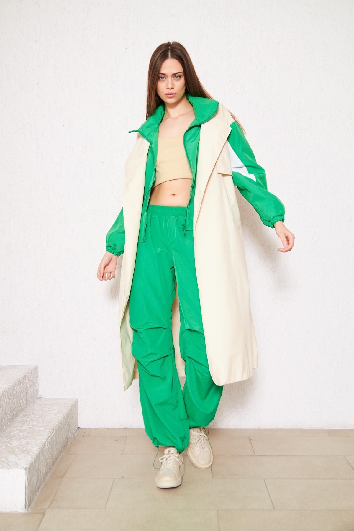 Kadın Bol Beli Lastikli Jogger Yeşil Eşofman Altı