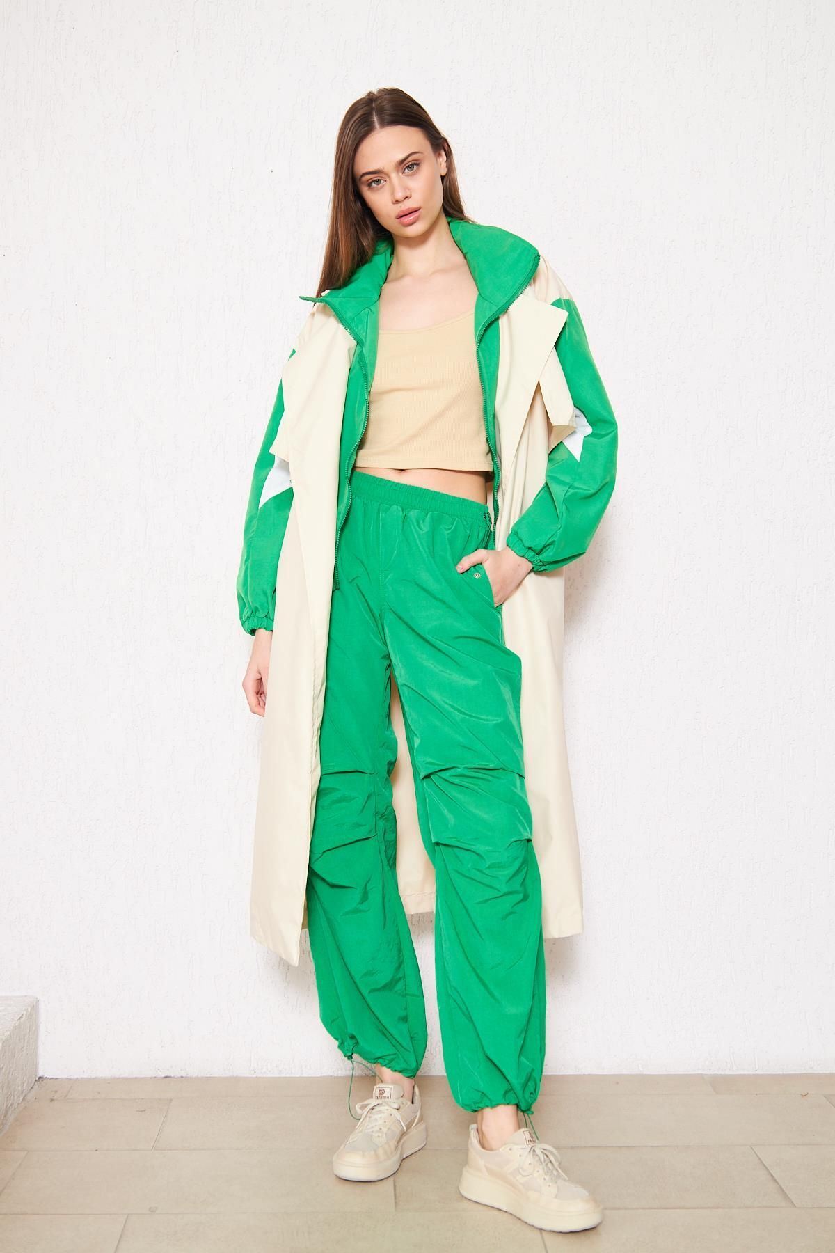 Kadın Bol Beli Lastikli Jogger Yeşil Eşofman Altı