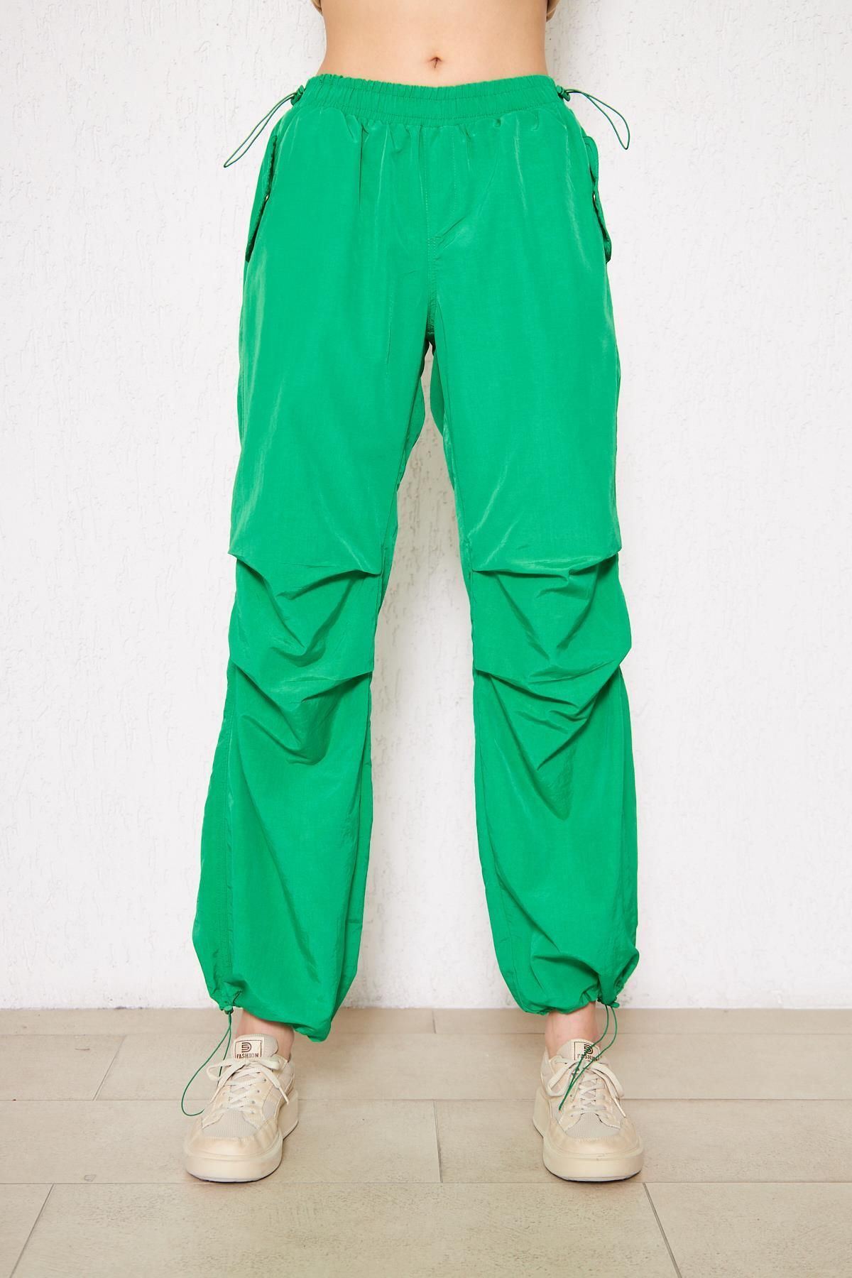 Kadın Bol Beli Lastikli Jogger Yeşil Eşofman Altı