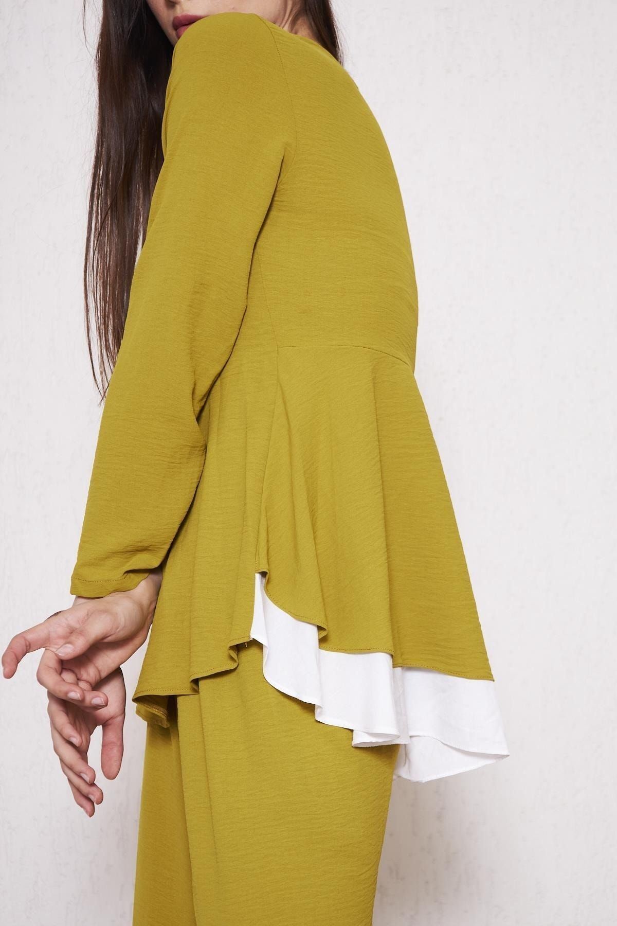 Kadın Tunik Bol Paça Pantolon Zeytin Ikili Takım