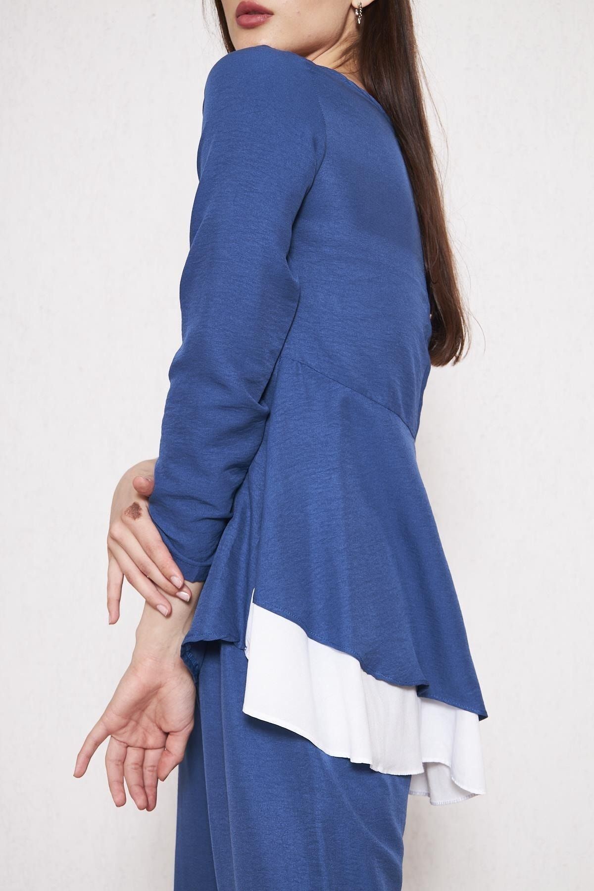 Kadın Tunik Bol Paça Pantolon Lacivert Ikili Takım