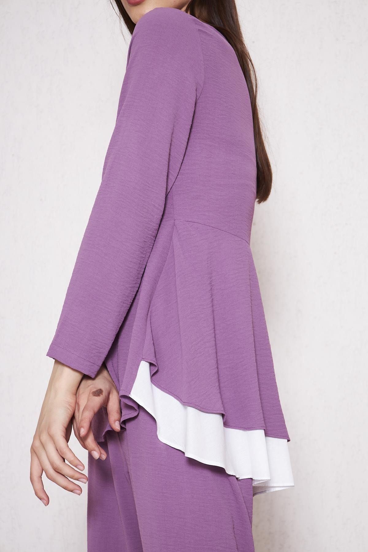 Kadın Tunik Bol Paça Pantolon Mor Ikili Takım