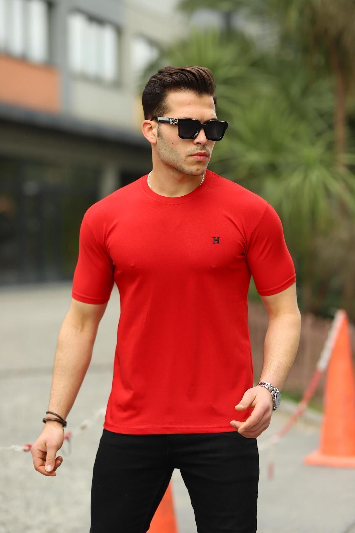 Erkek H Nakış Desenli Oversize Tshirt