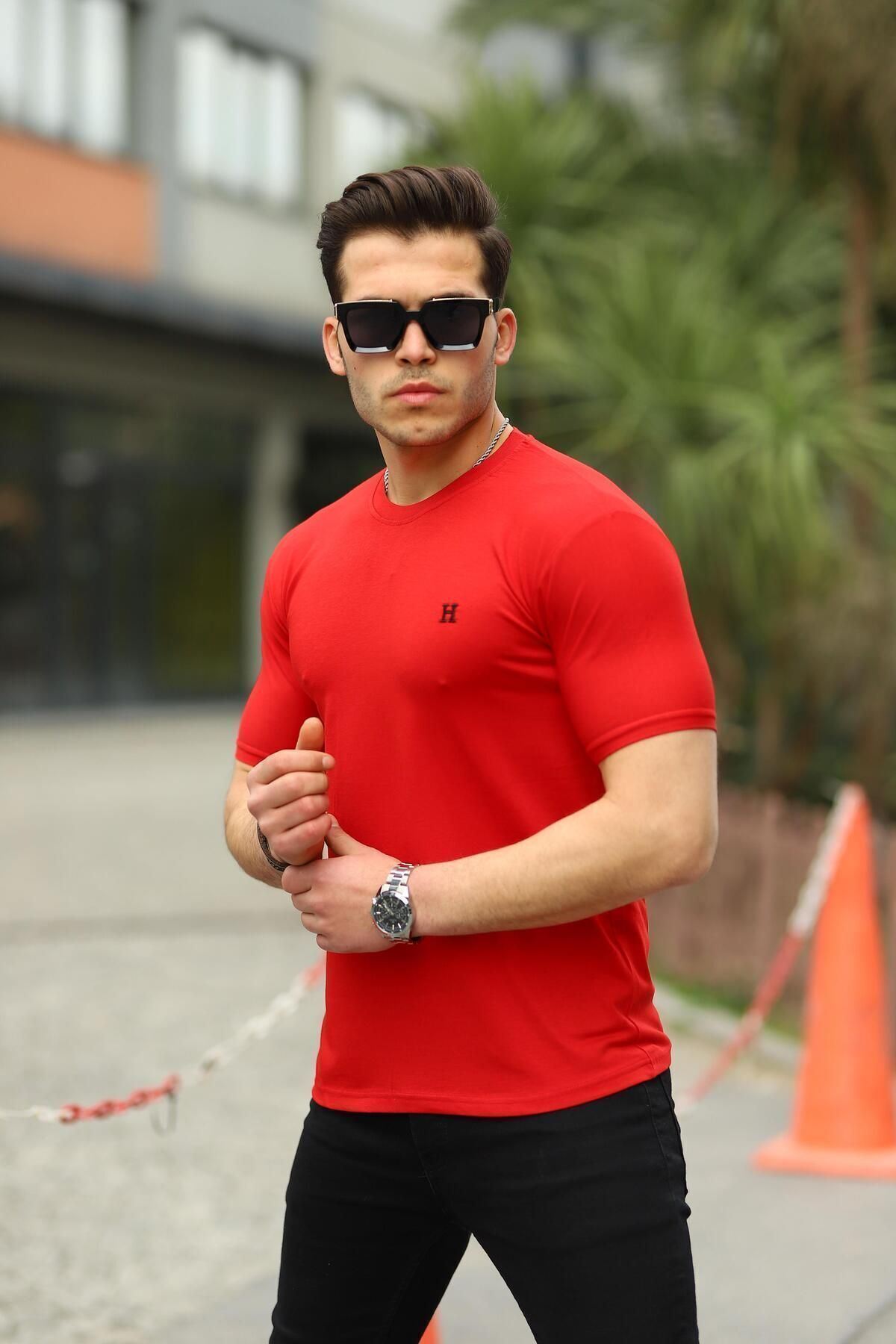 Erkek H Nakış Desenli Oversize Tshirt