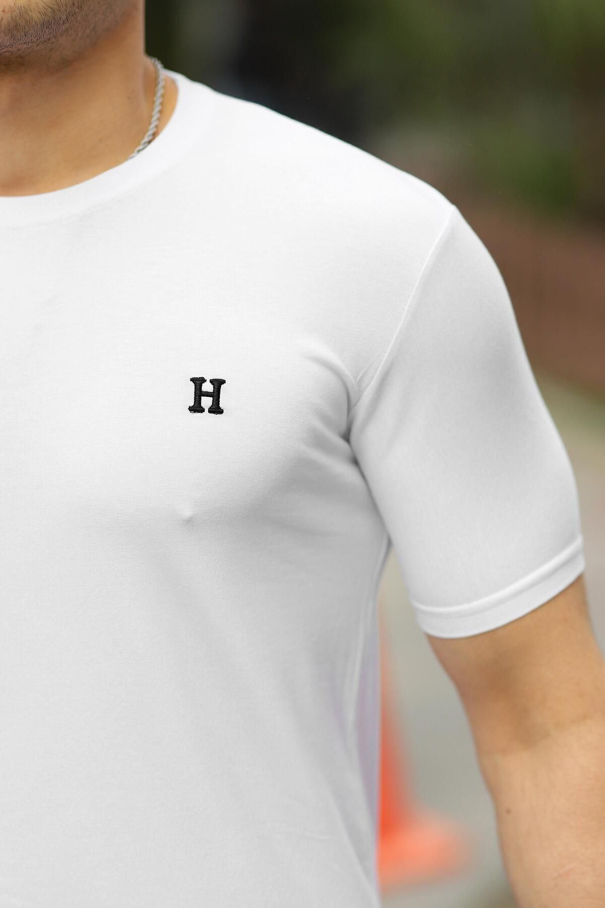 Erkek H Nakış Desenli Oversize Tshirt