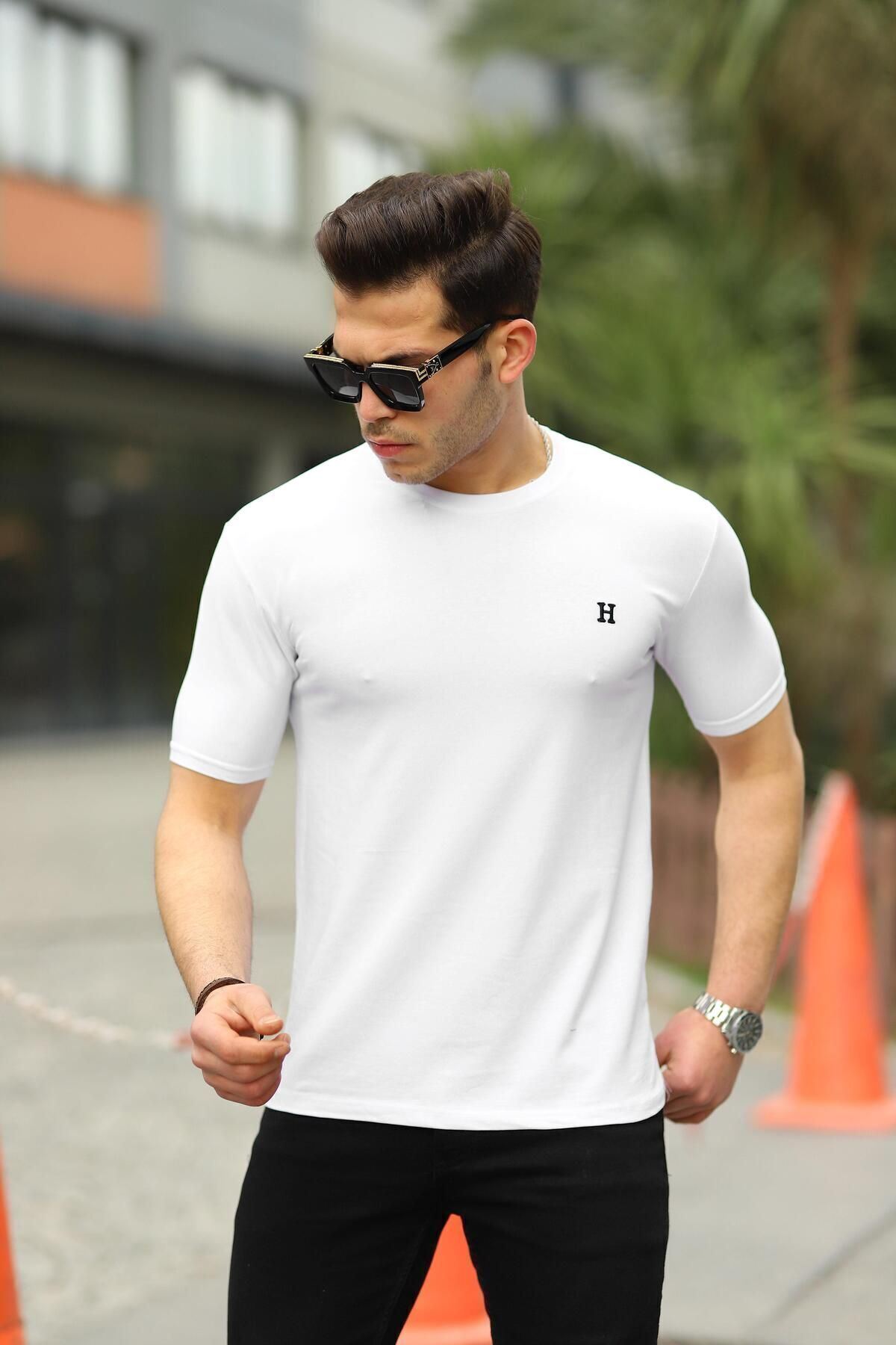 Erkek H Nakış Desenli Oversize Tshirt