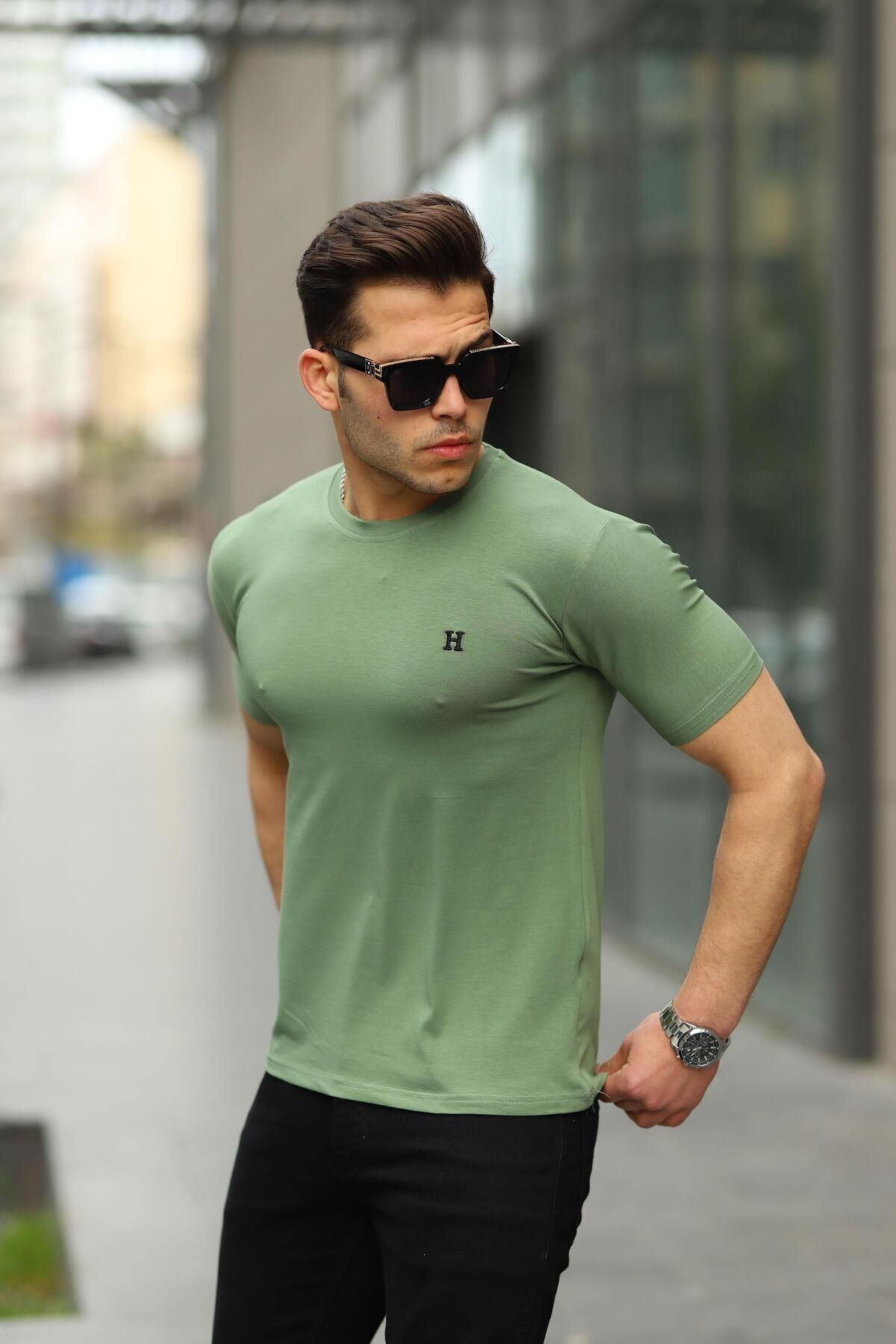 Erkek H Nakış Desenli Oversize Tshirt