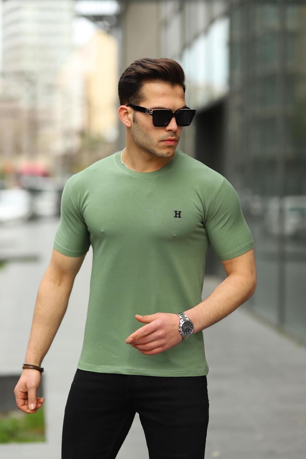 Erkek H Nakış Desenli Oversize Tshirt