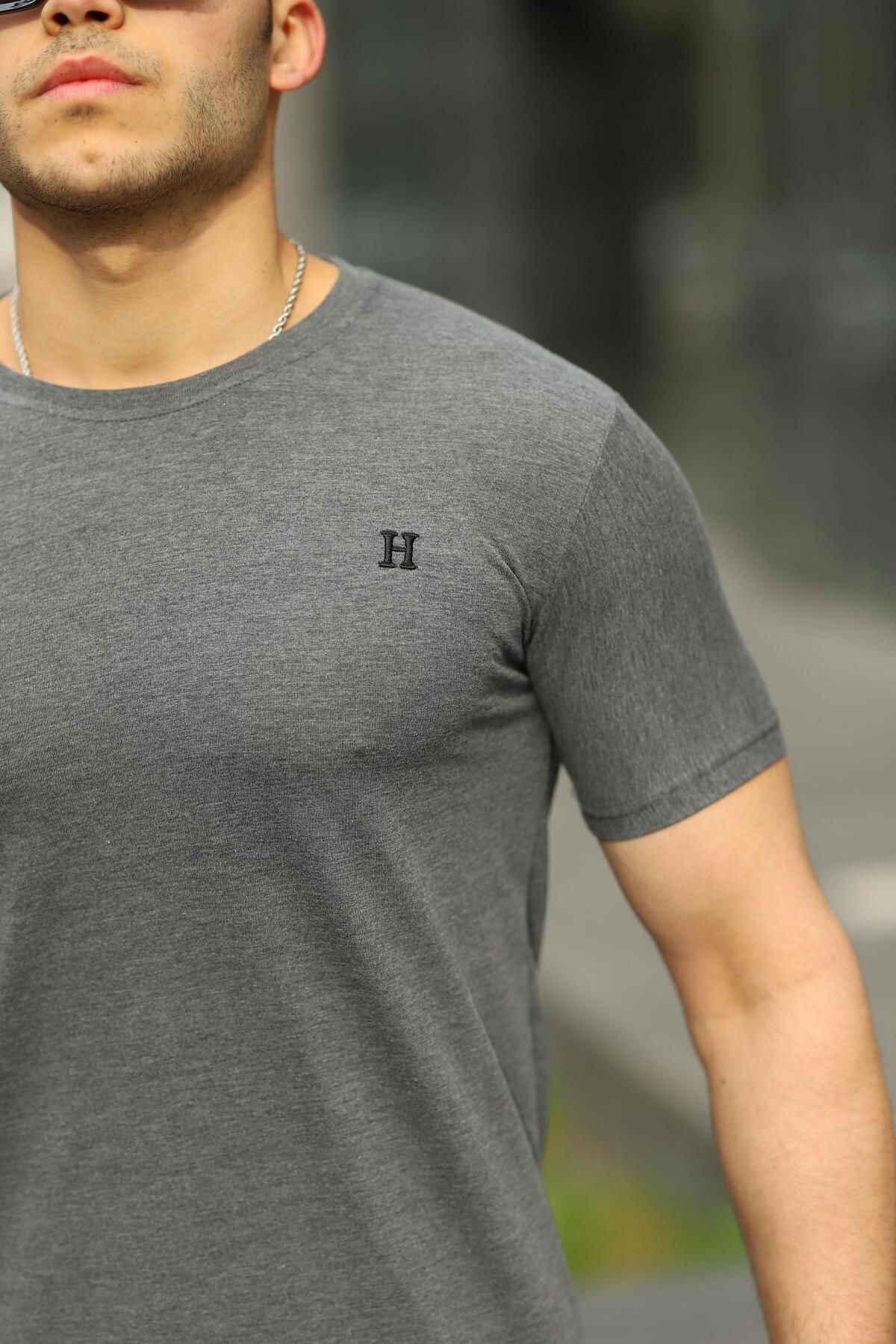 Erkek H Nakış Desenli Oversize Tshirt