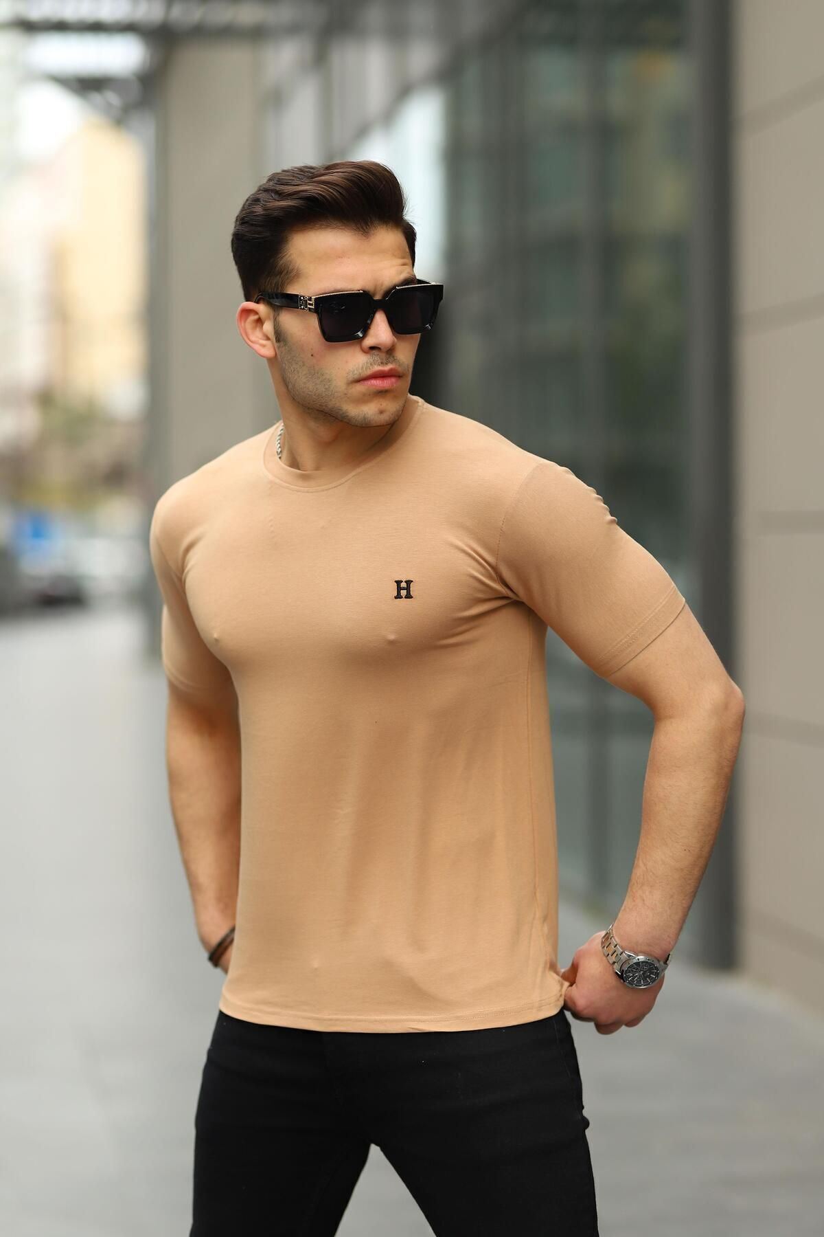 Erkek H Nakış Desenli Oversize Tshirt