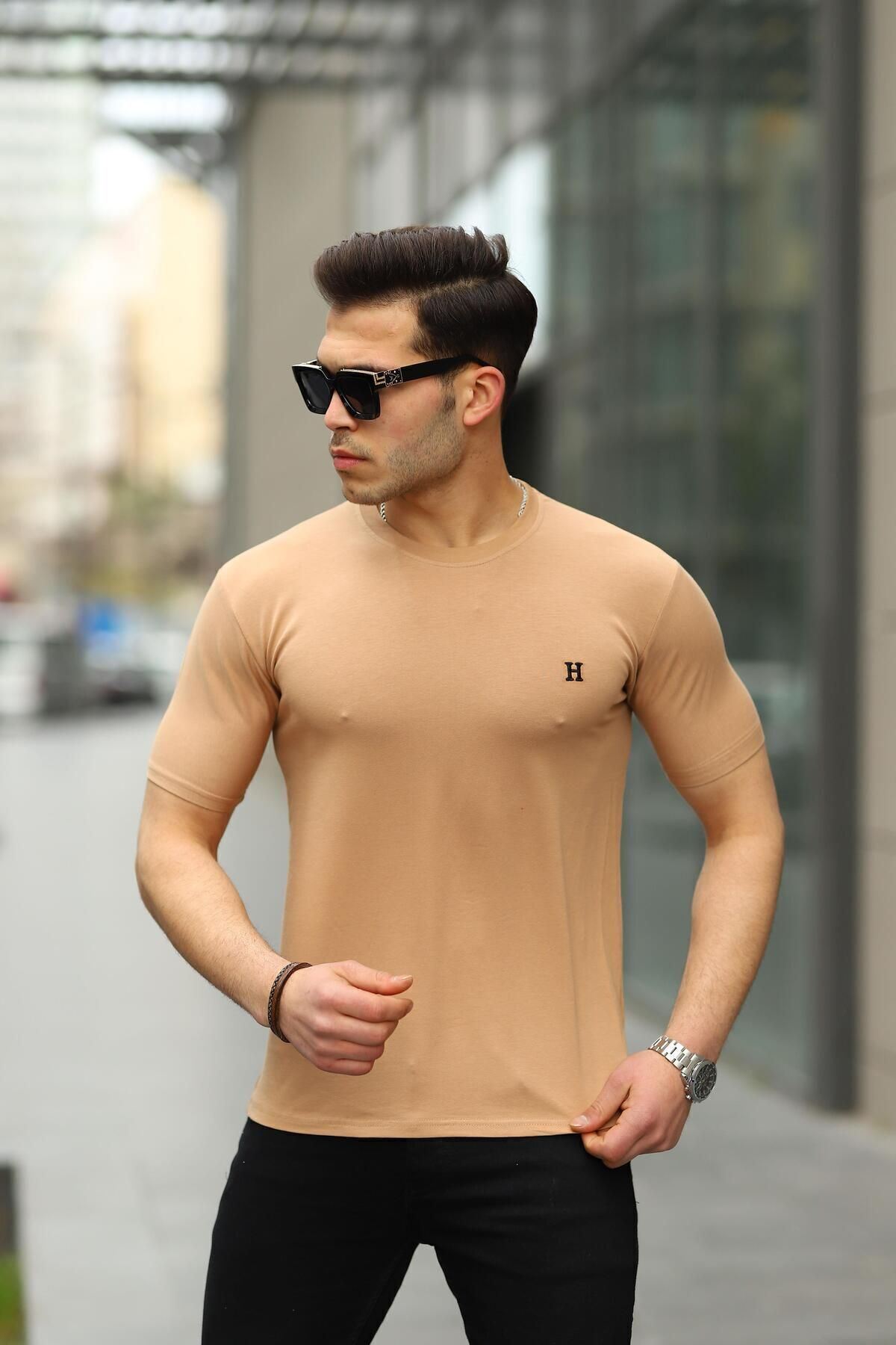 Erkek H Nakış Desenli Oversize Tshirt