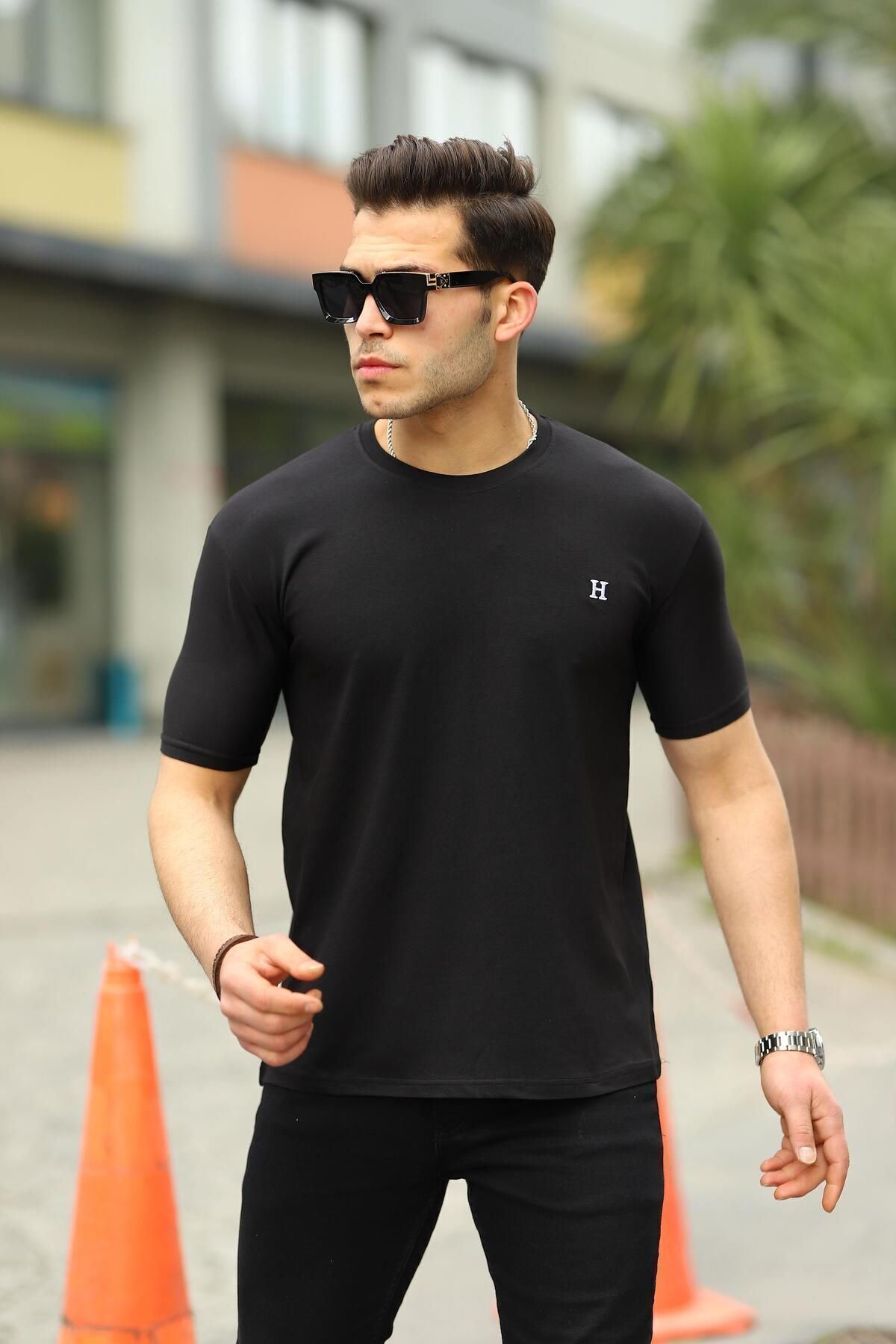 Erkek H Nakış Desenli Oversize Tshirt