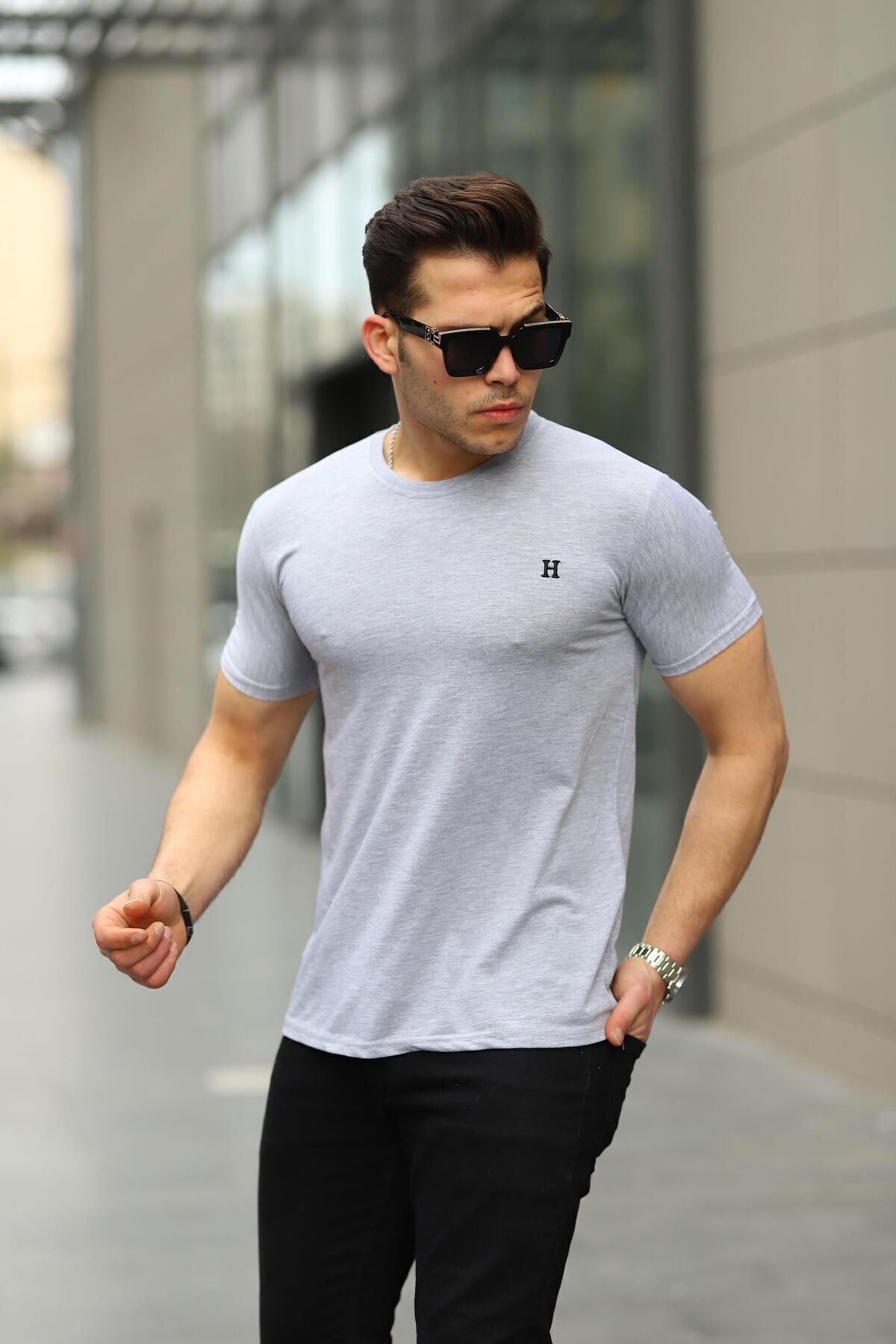 Erkek H Nakış Desenli Oversize Tshirt