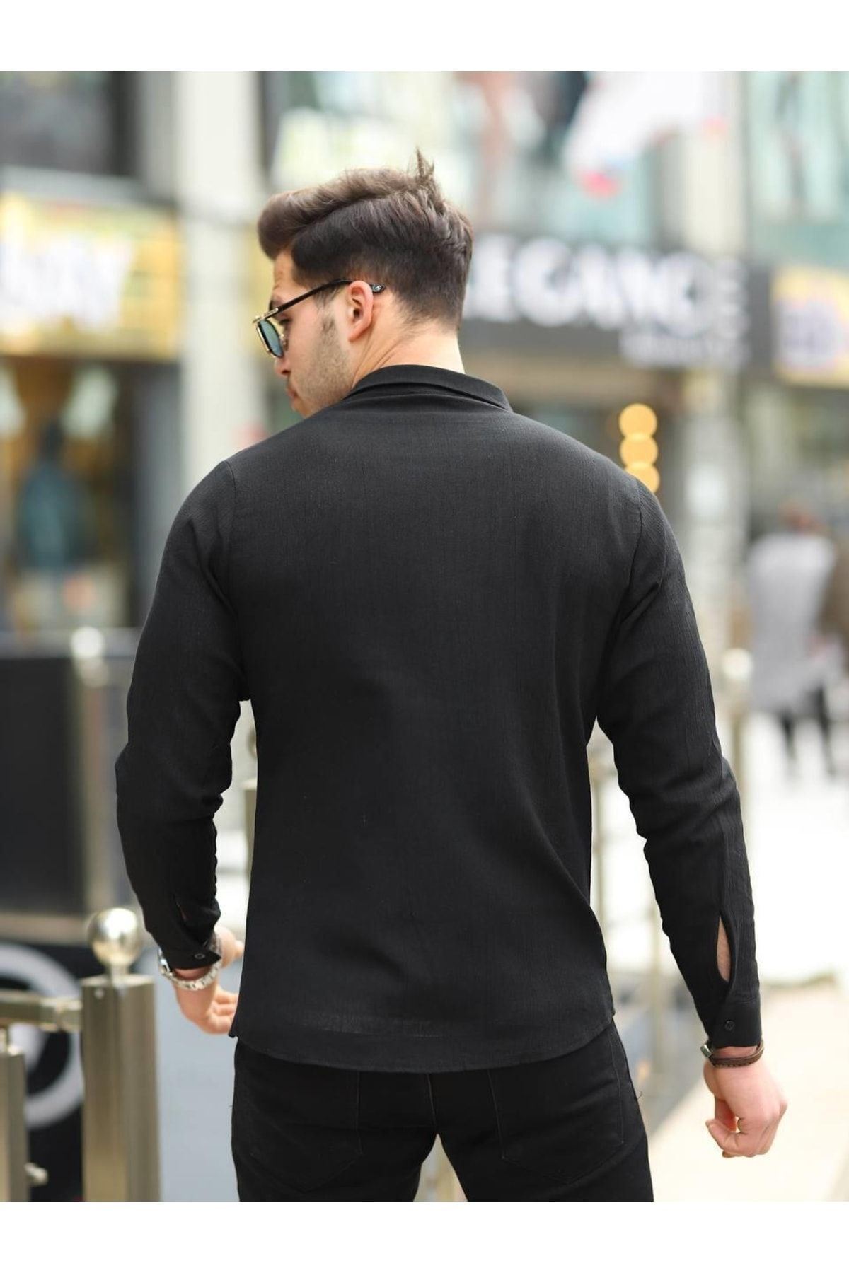 Erkek Şal Yaka Keten Gömlek