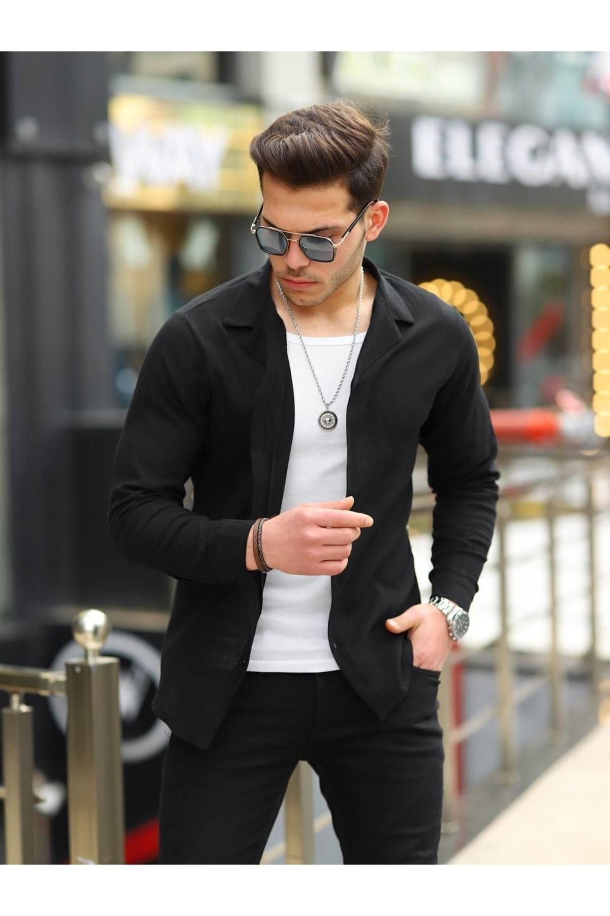 Erkek Şal Yaka Keten Gömlek