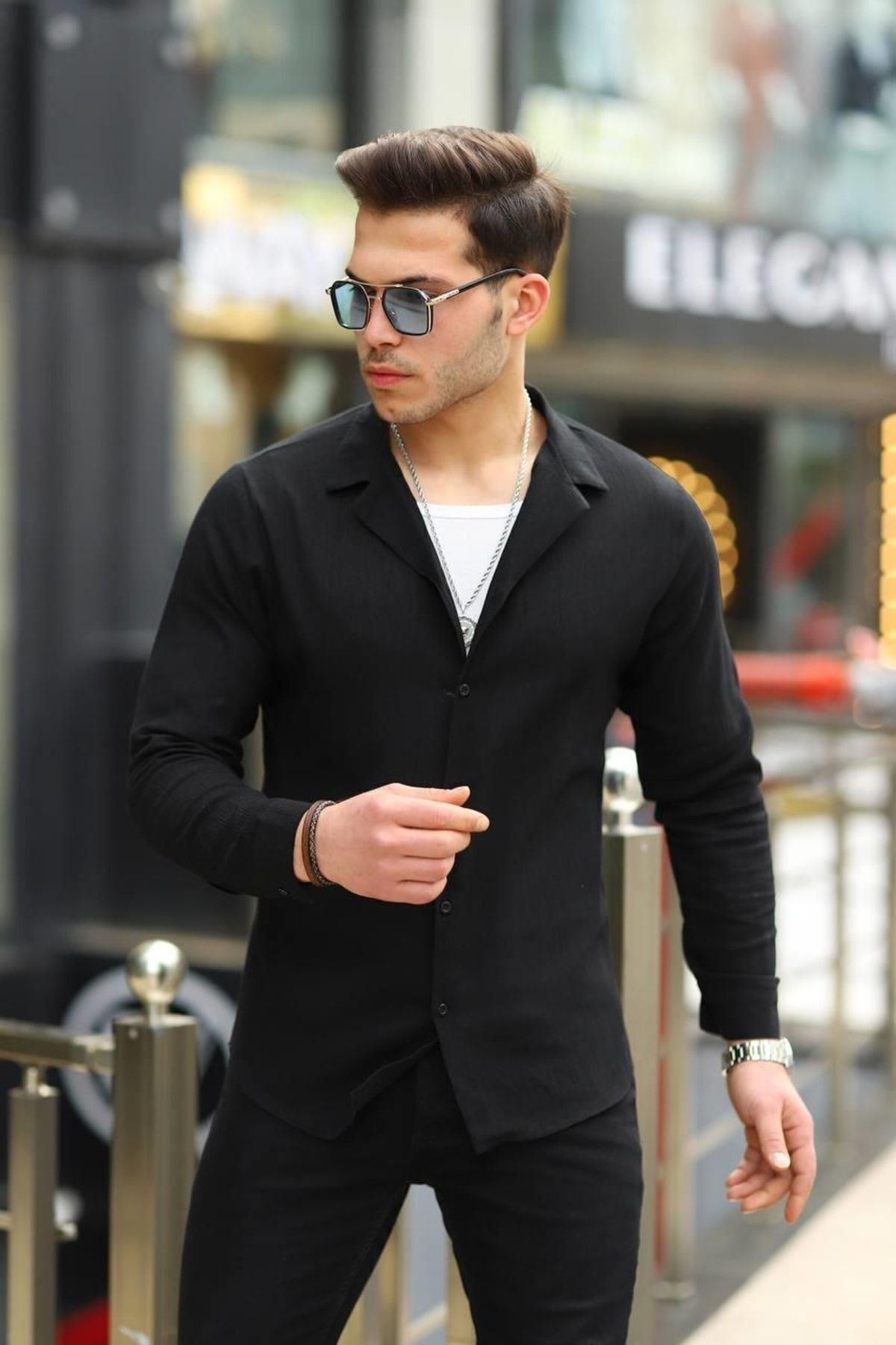 Erkek Şal Yaka Keten Gömlek