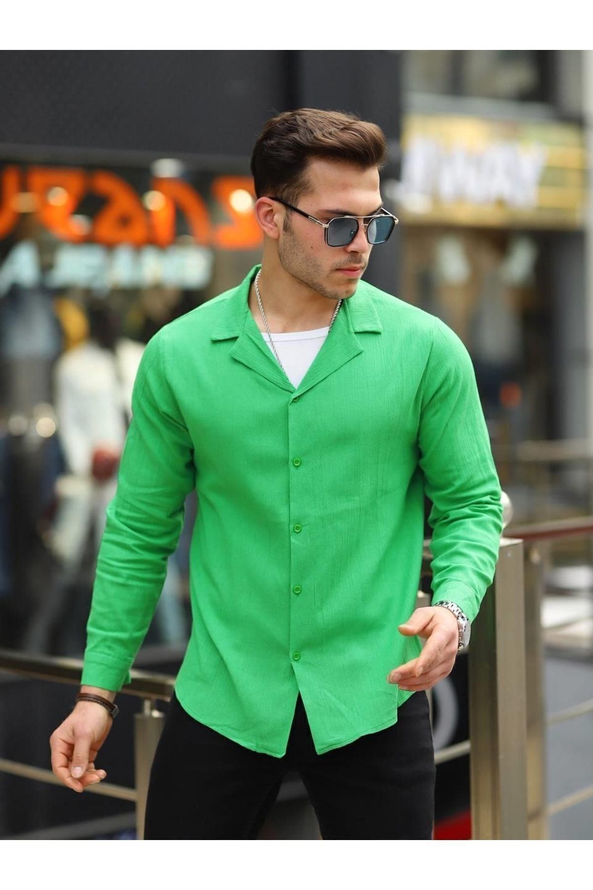Erkek Şal Yaka Keten Gömlek