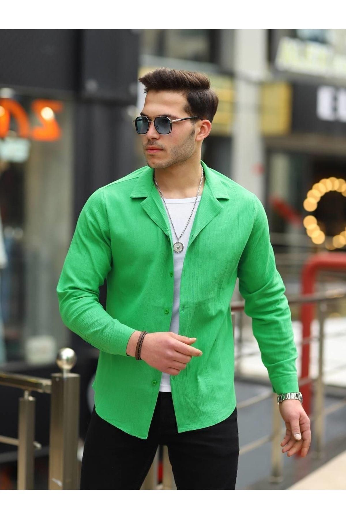 Erkek Şal Yaka Keten Gömlek