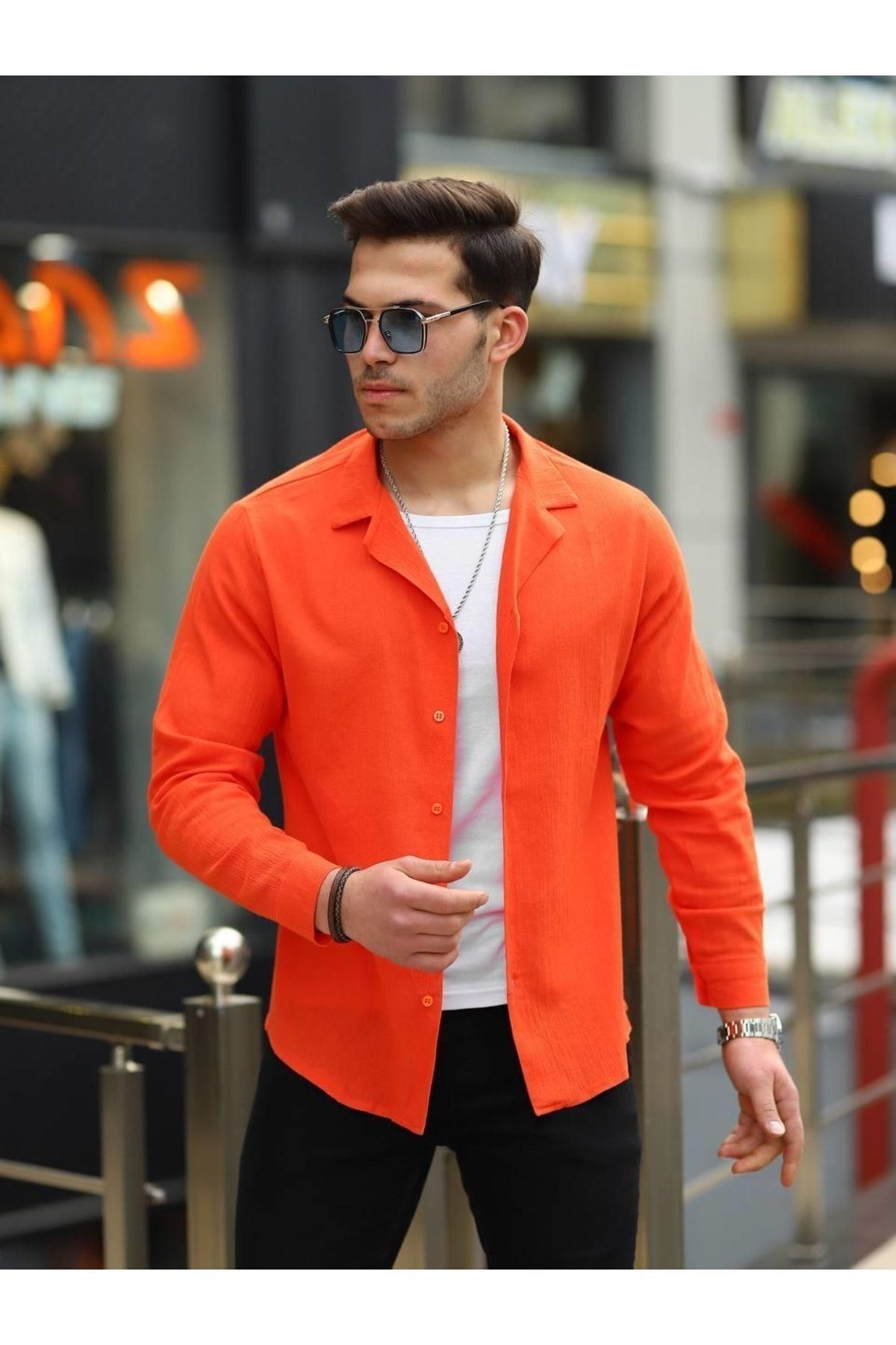 Erkek Şal Yaka Keten Gömlek