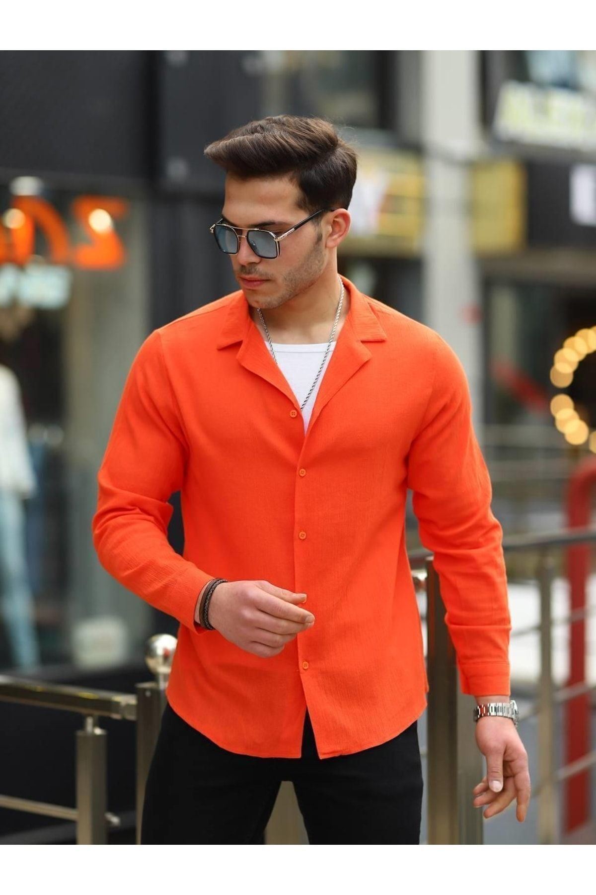 Erkek Şal Yaka Keten Gömlek