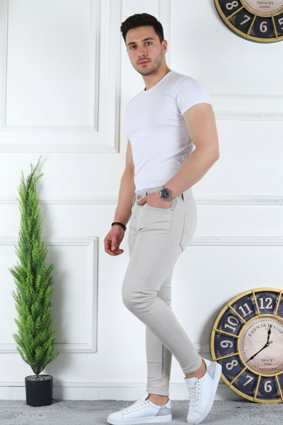 Erkek Jeans Slim Fit Likralı Denim Taş Kot Pantolon