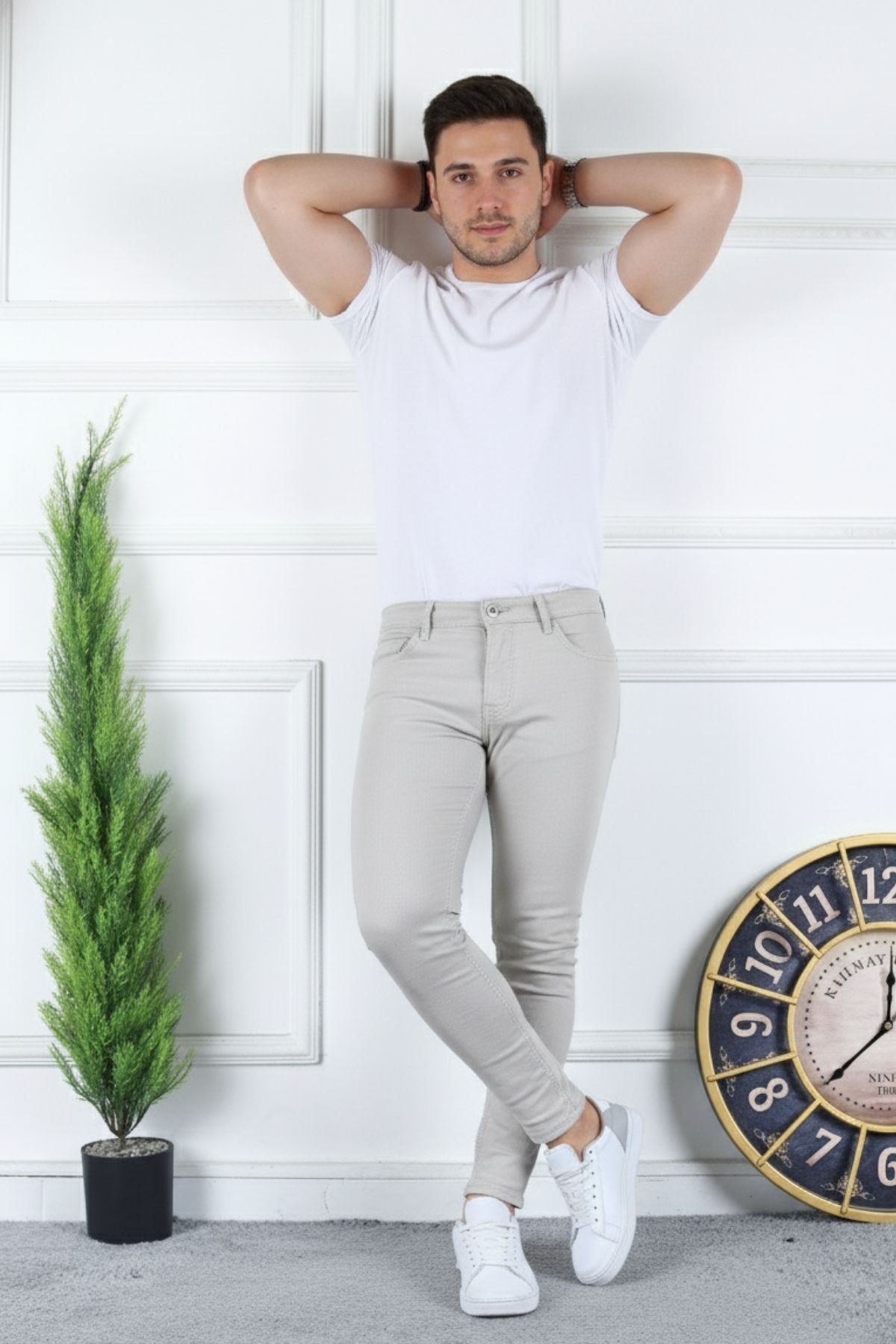 Erkek Jeans Slim Fit Likralı Denim Taş Kot Pantolon