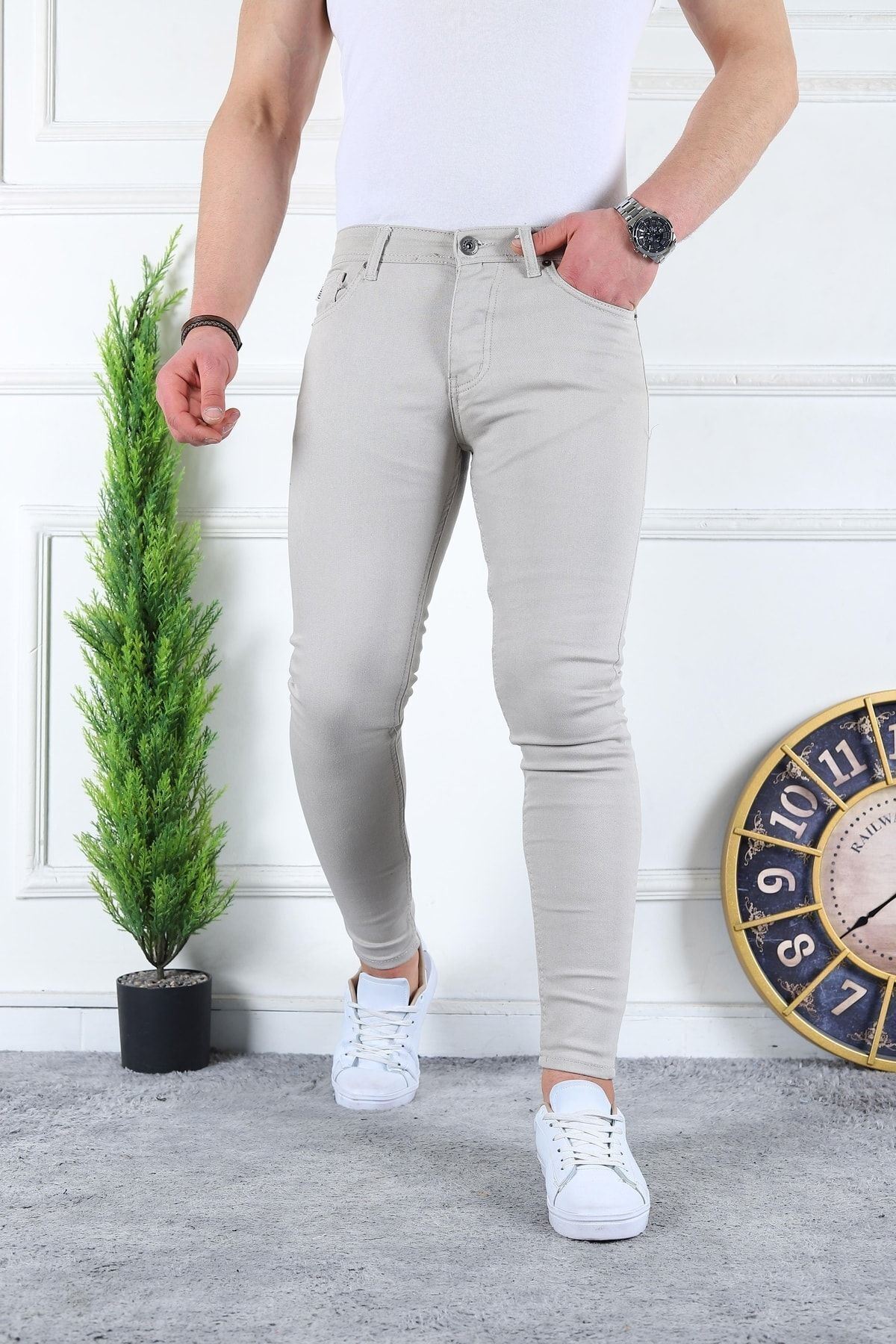 Erkek Jeans Slim Fit Likralı Denim Taş Kot Pantolon