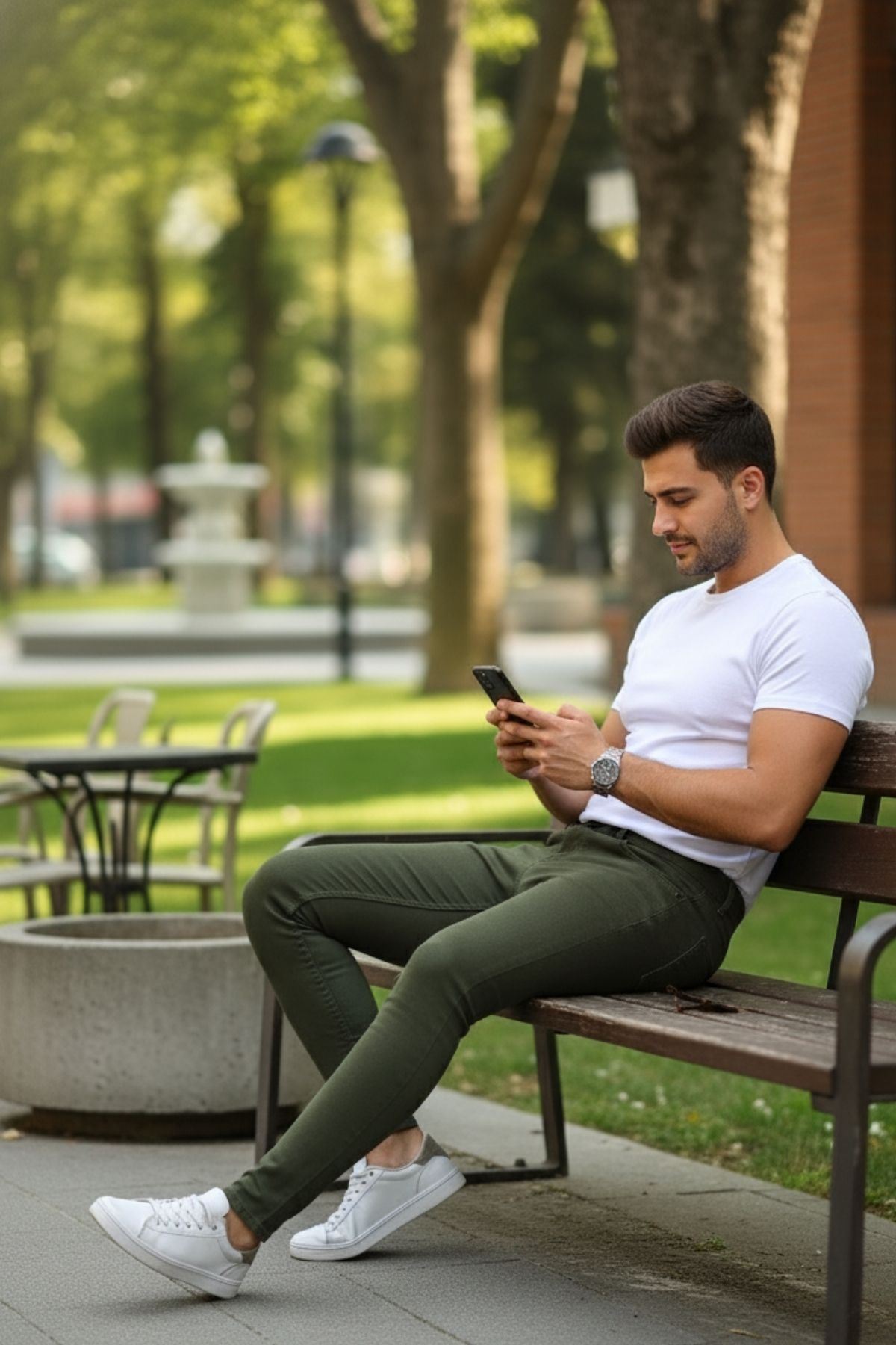 Erkek Jeans Slim Fit Likralı Denim Haki Kot Pantolon