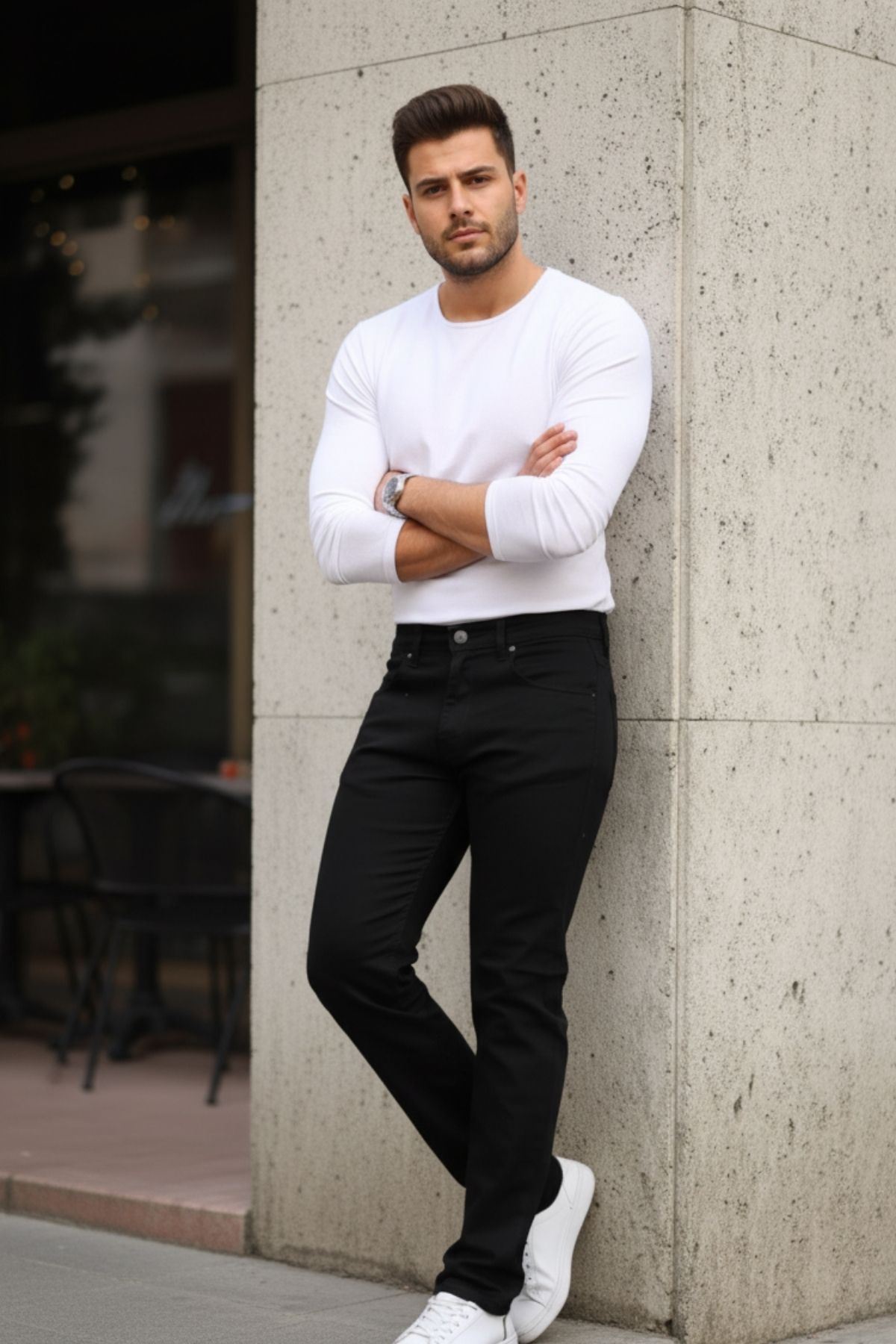 Erkek Yüksel Bel Bol Kesim Boru Paça Kot Pantolon Regular Fit Jean