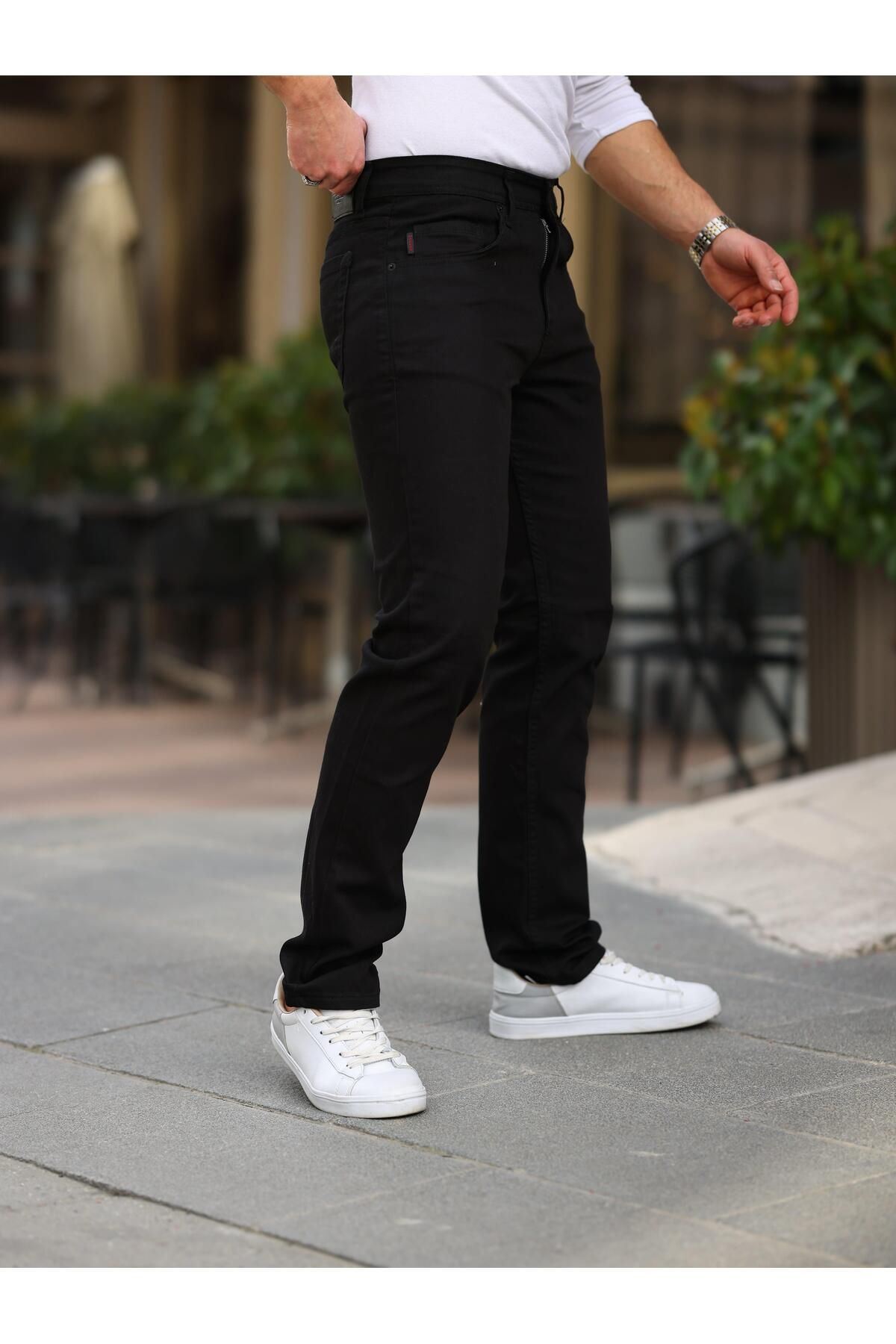 Erkek Yüksel Bel Bol Kesim Boru Paça Kot Pantolon Regular Fit Jean